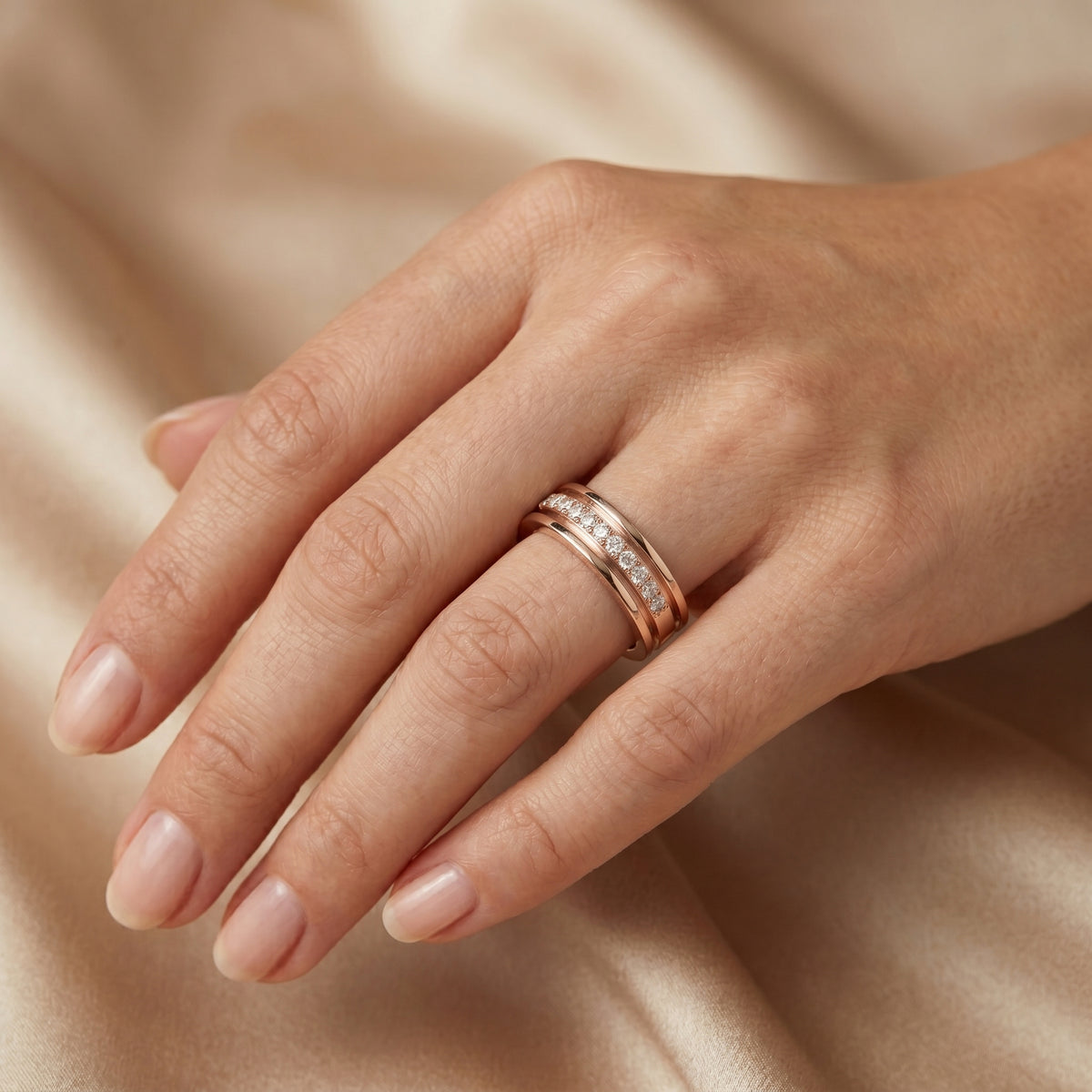 Round Diamond Channel Set Anniversary Band — lifestyle