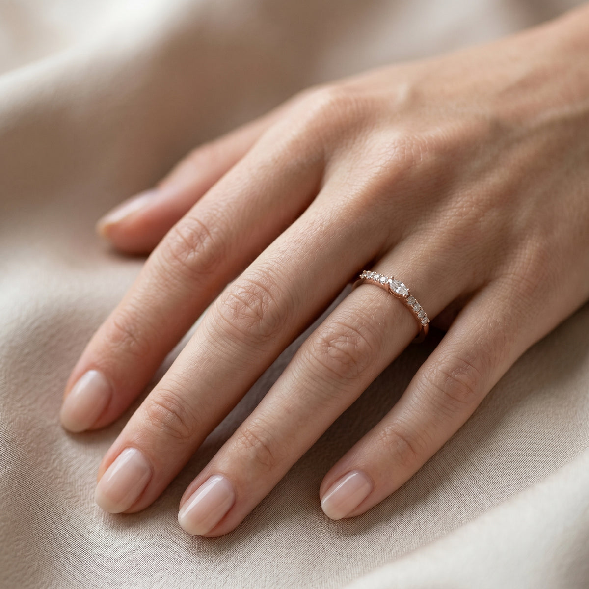Marquise and Round Diamond Half Eternity Band — lifestyle