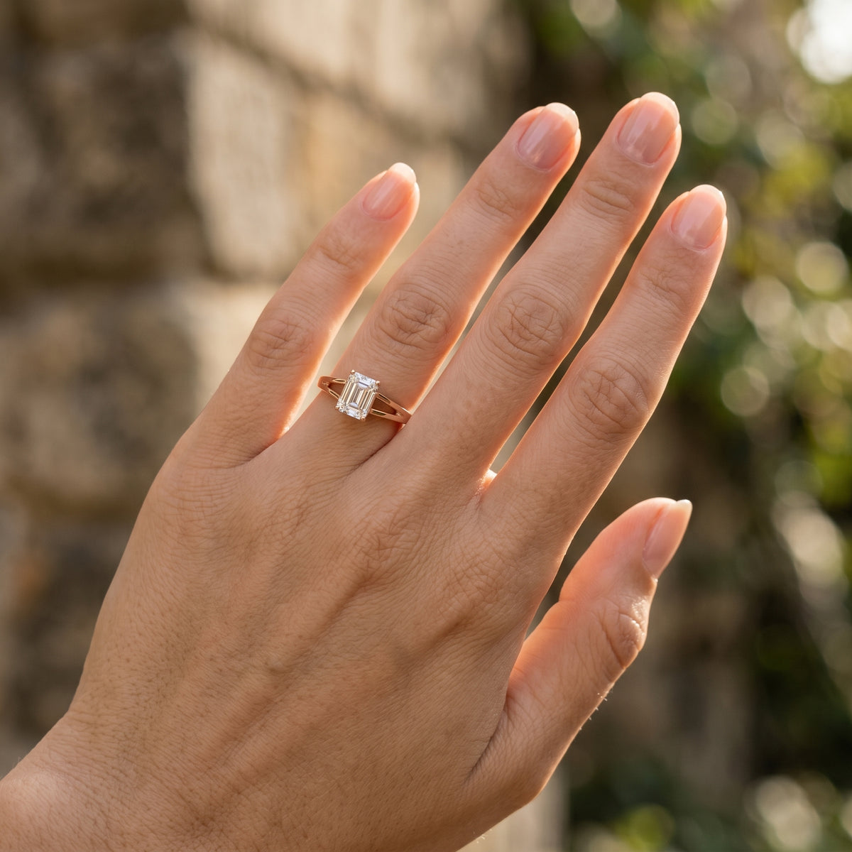 Emerald Cut Split Shank Solitaire Engagement Ring