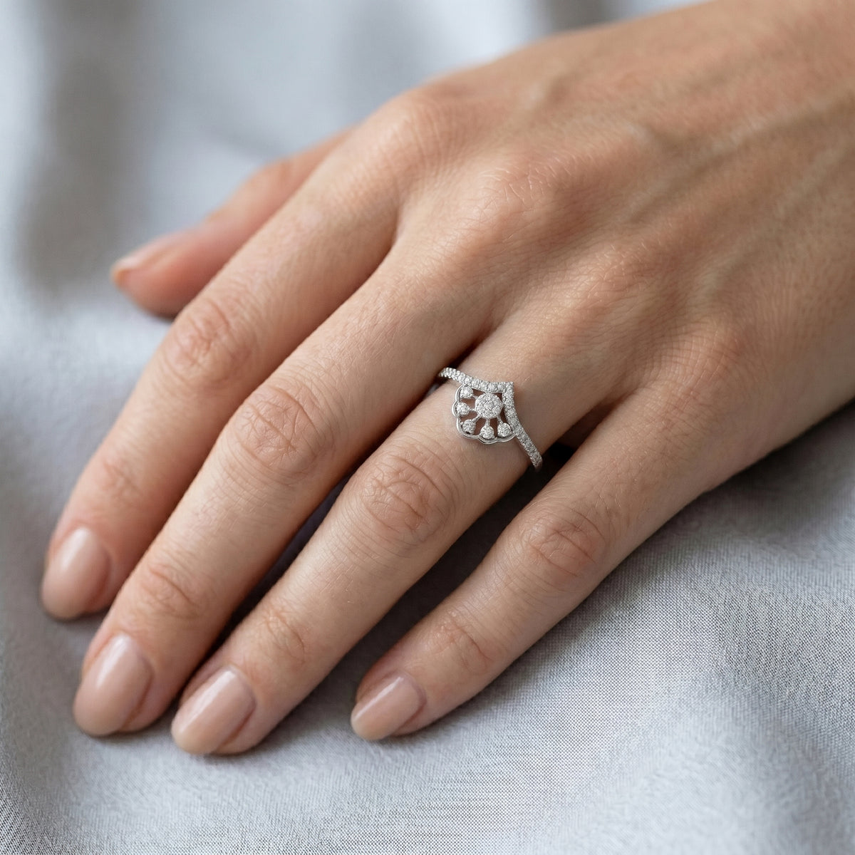 Sterling Milgrain Diamond Engagement Ring — lifestyle
