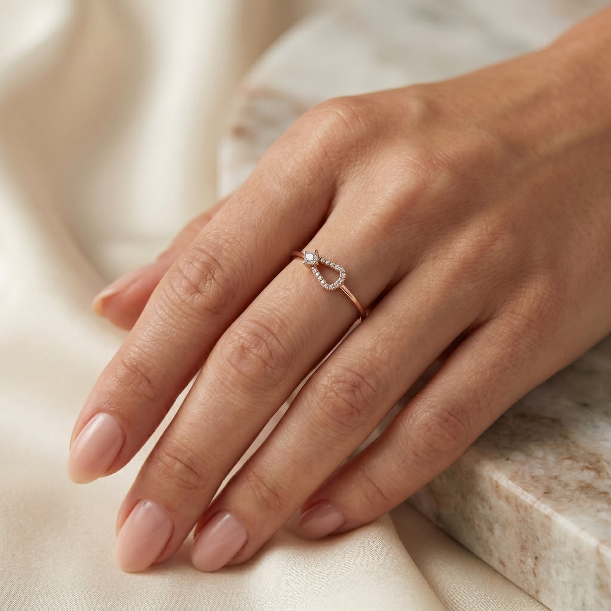 Kite-Set Princess Cut Engagement Ring with Open Pavé Frame