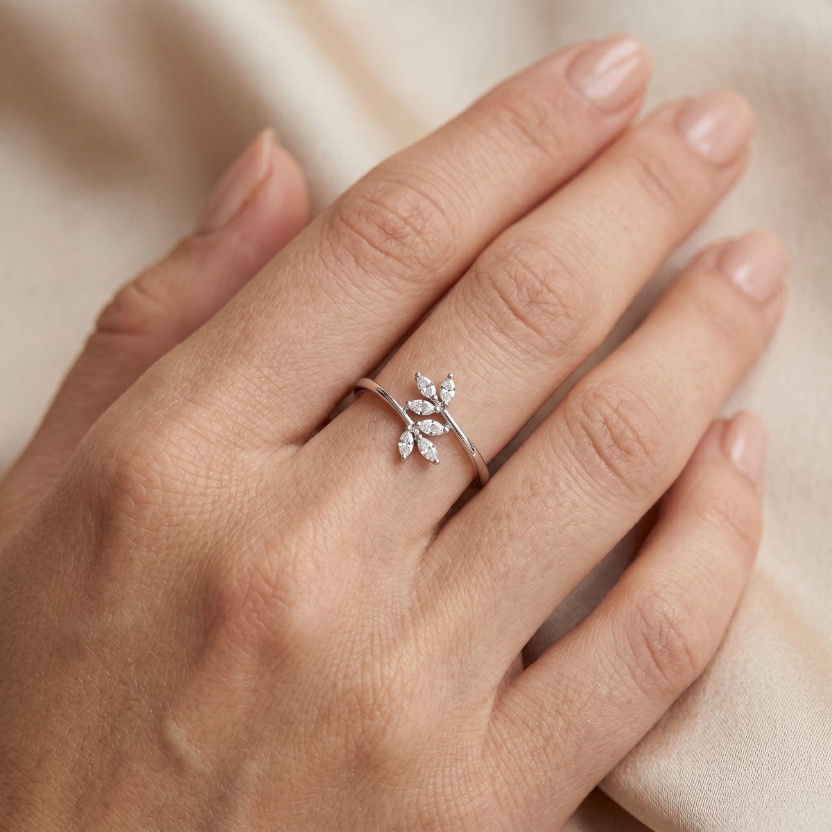 Marquise Diamond Leaf and Vine Ring