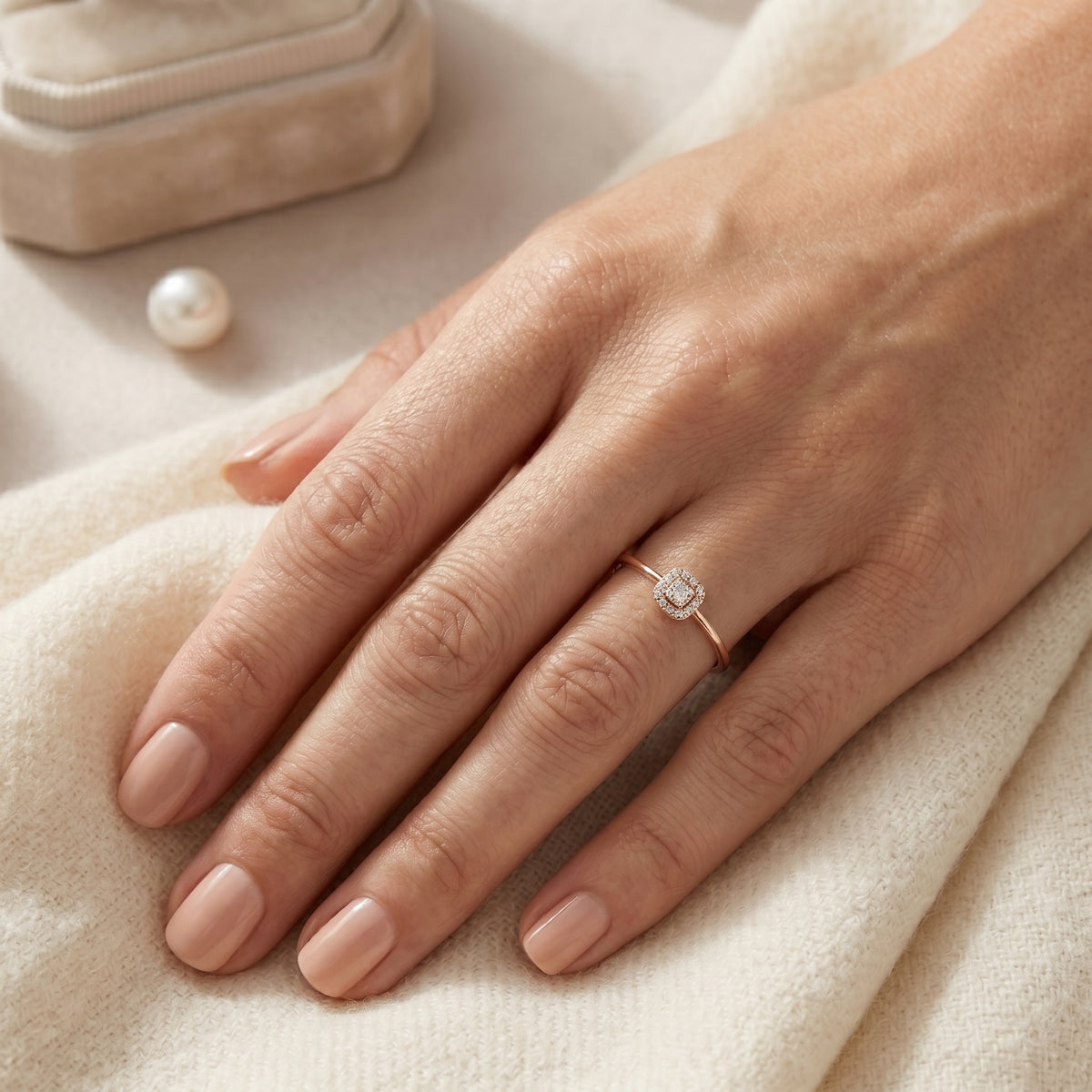 Frosted Milgrain Diamond Engagement Ring — lifestyle