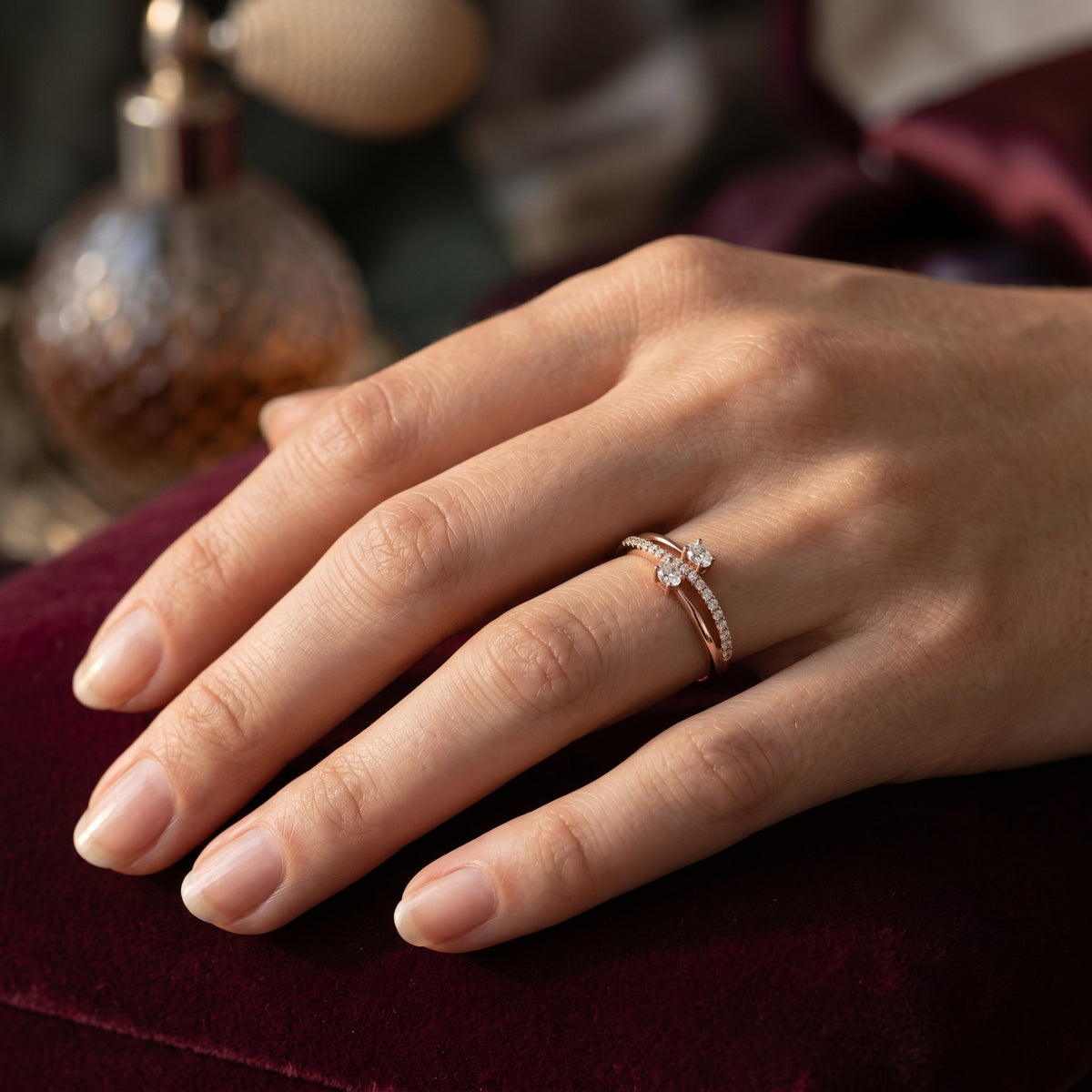 Two Stone Bypass Diamond Ring — lifestyle
