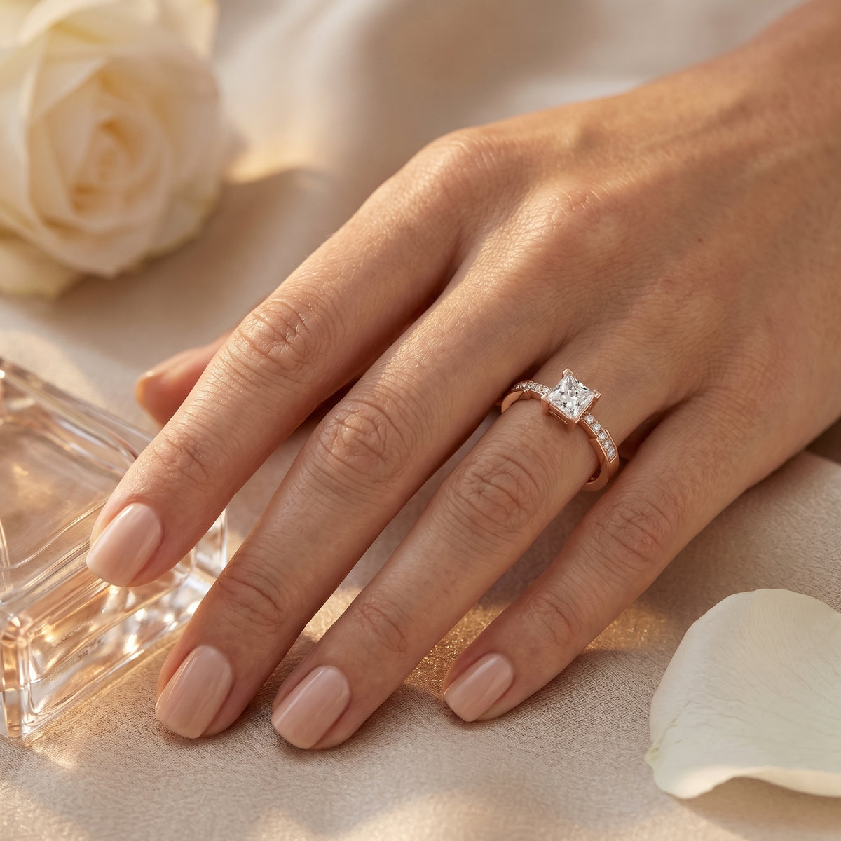 Kite Princess Cut Engagement Ring with Channel Set Band — lifestyle