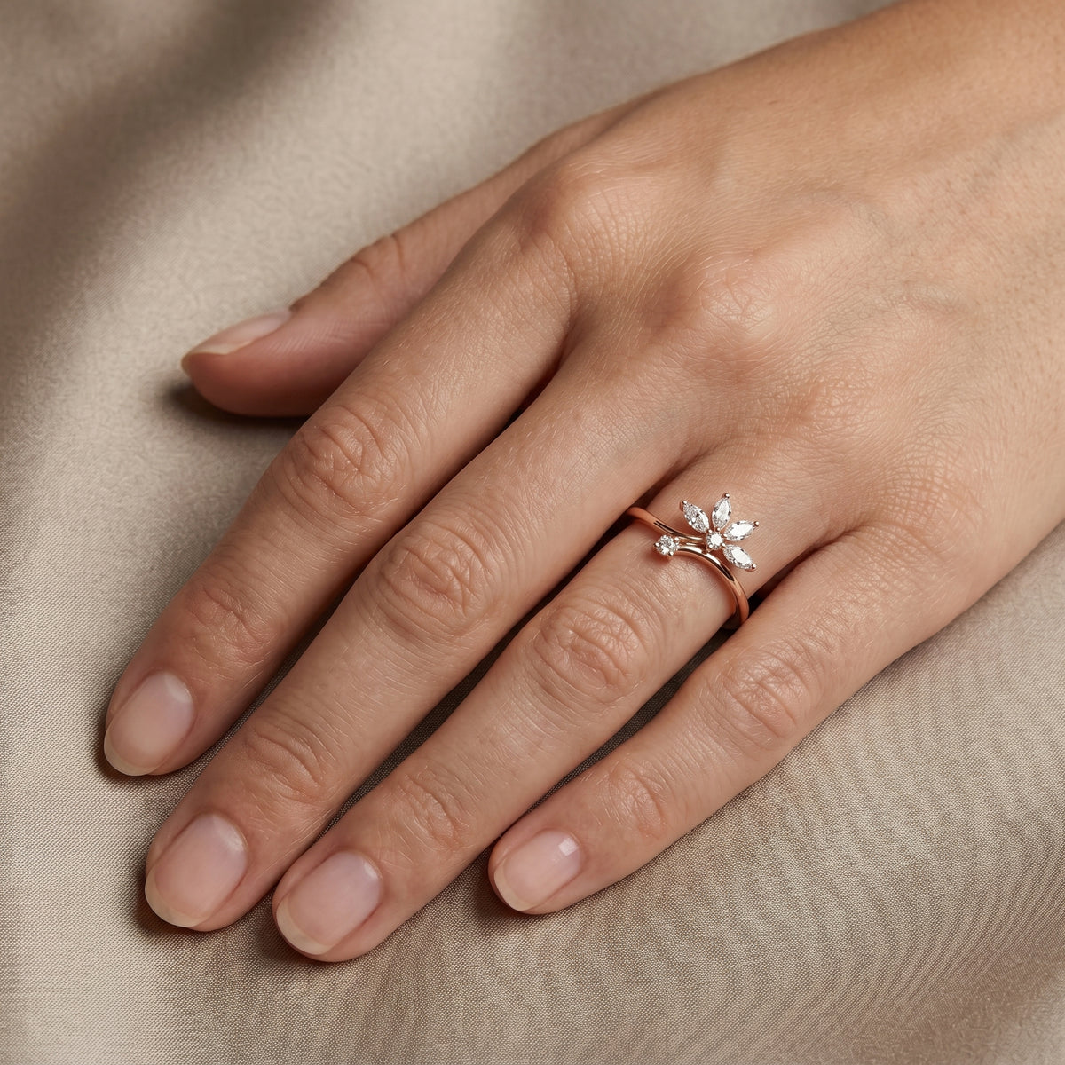 Marquise Floral Cluster Bypass Diamond Ring — lifestyle