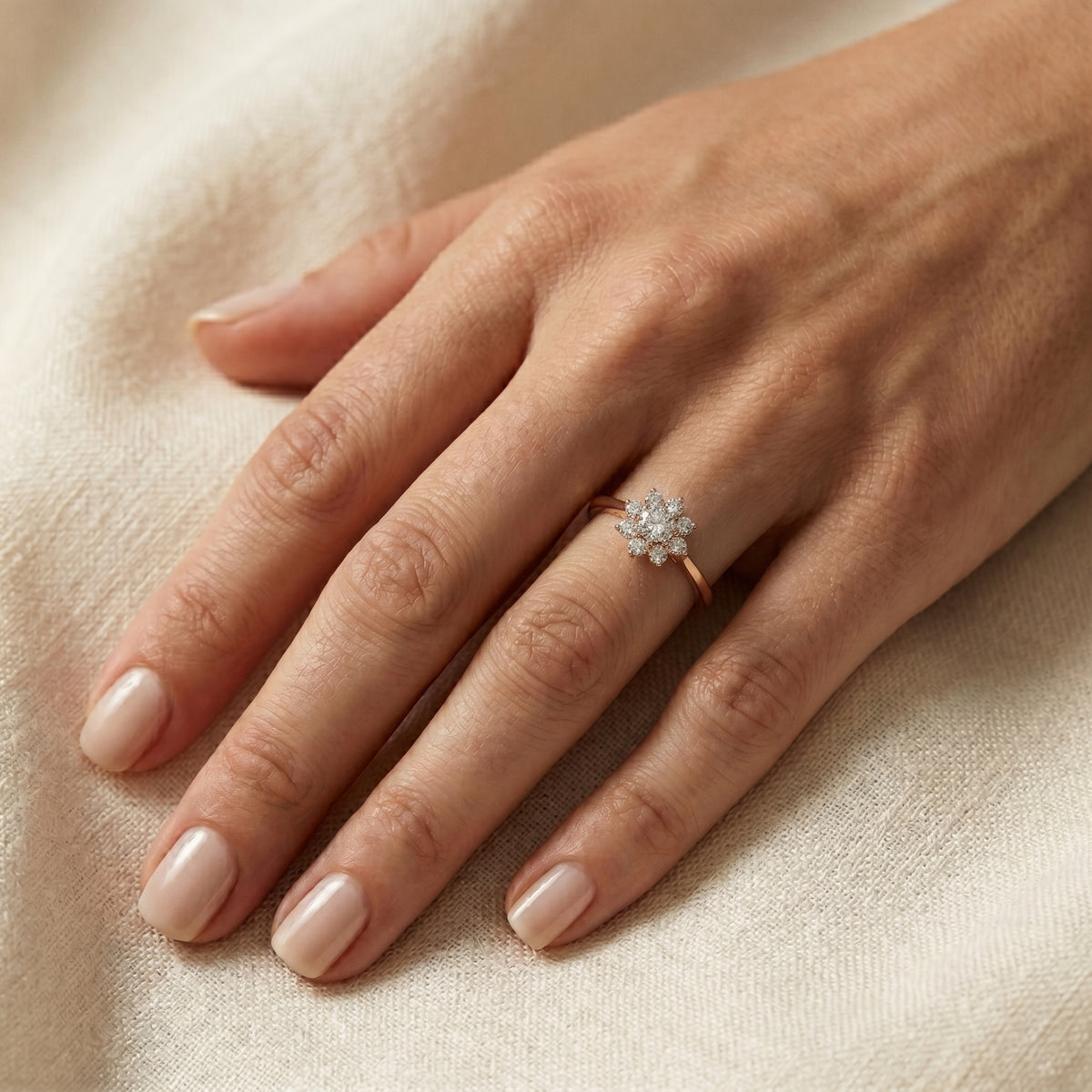 Round Diamond Star Halo Engagement Ring — lifestyle