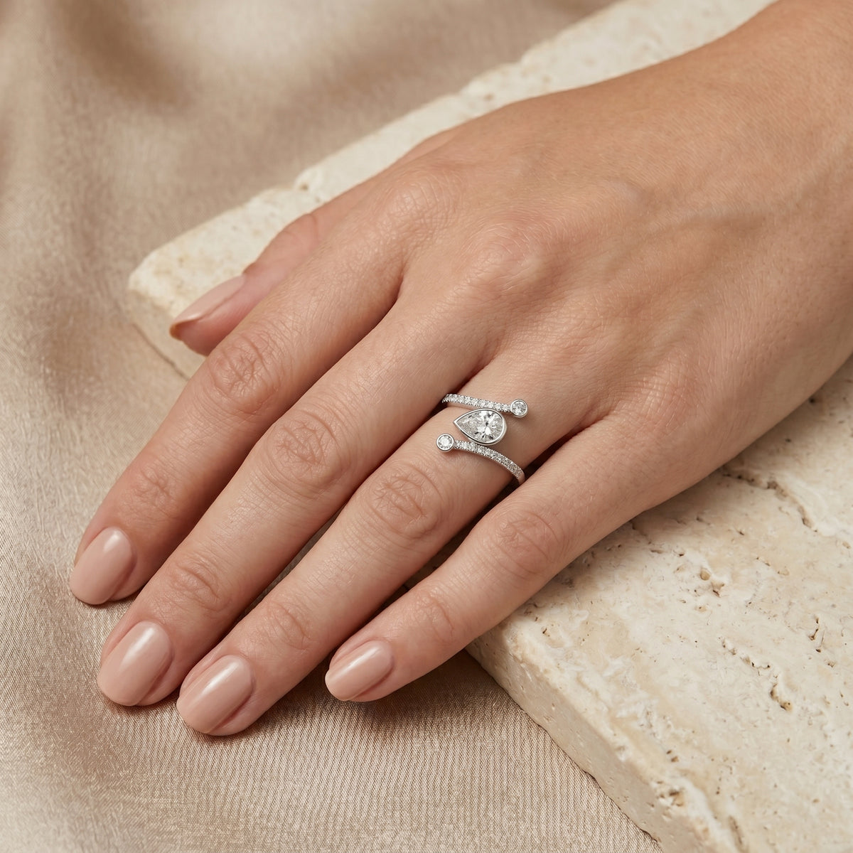 Pear Diamond Hidden Halo Bypass Engagement Ring