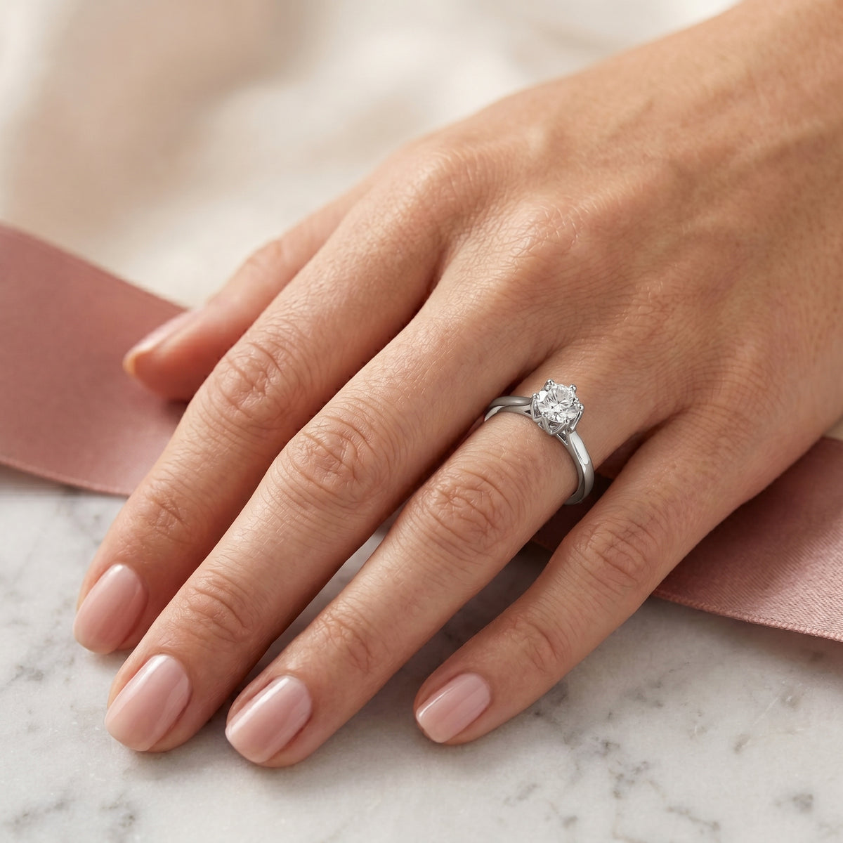 Round Diamond Six Prong Solitaire Engagement Ring — lifestyle