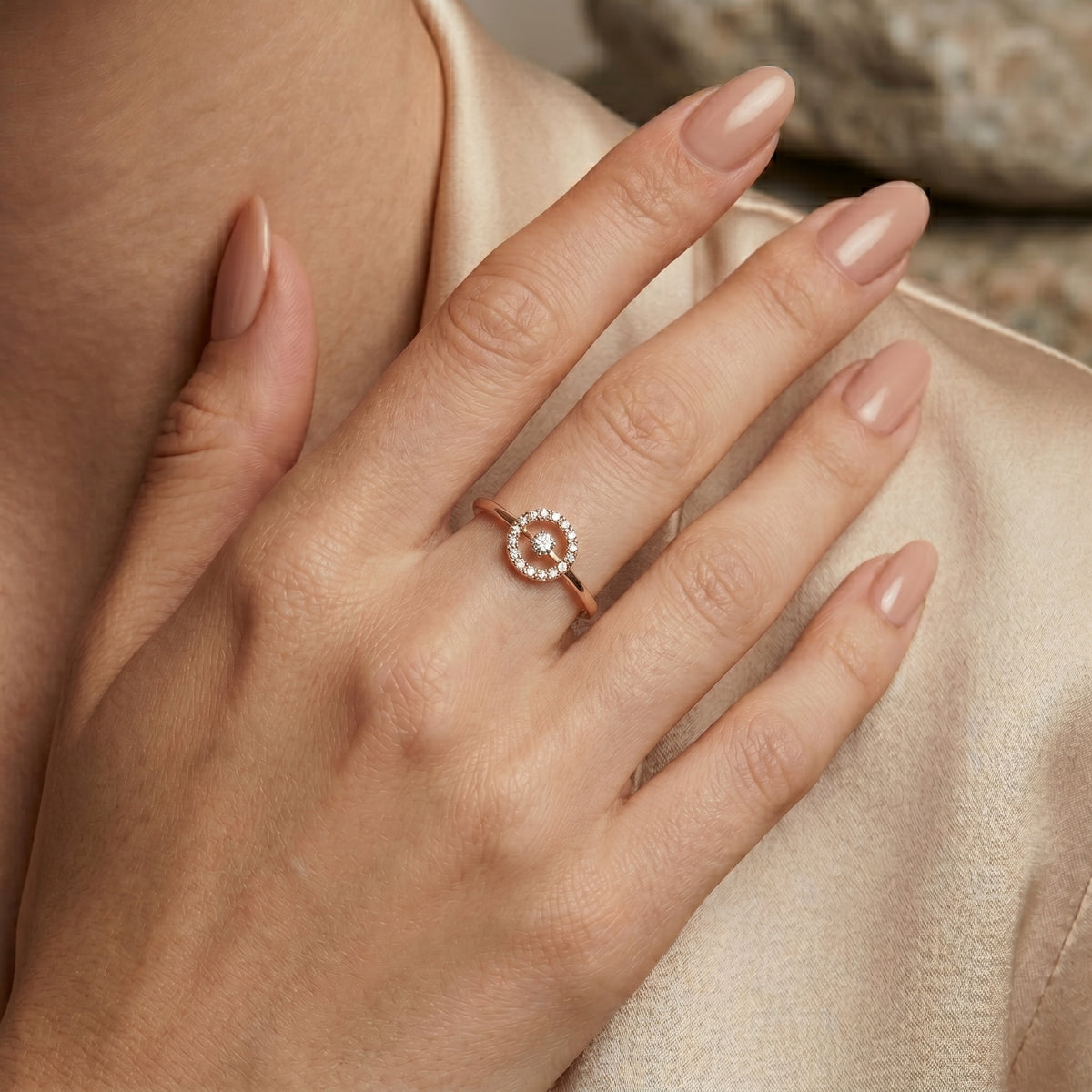 Harmonious Bezel Set Diamond Engagement Ring — lifestyle