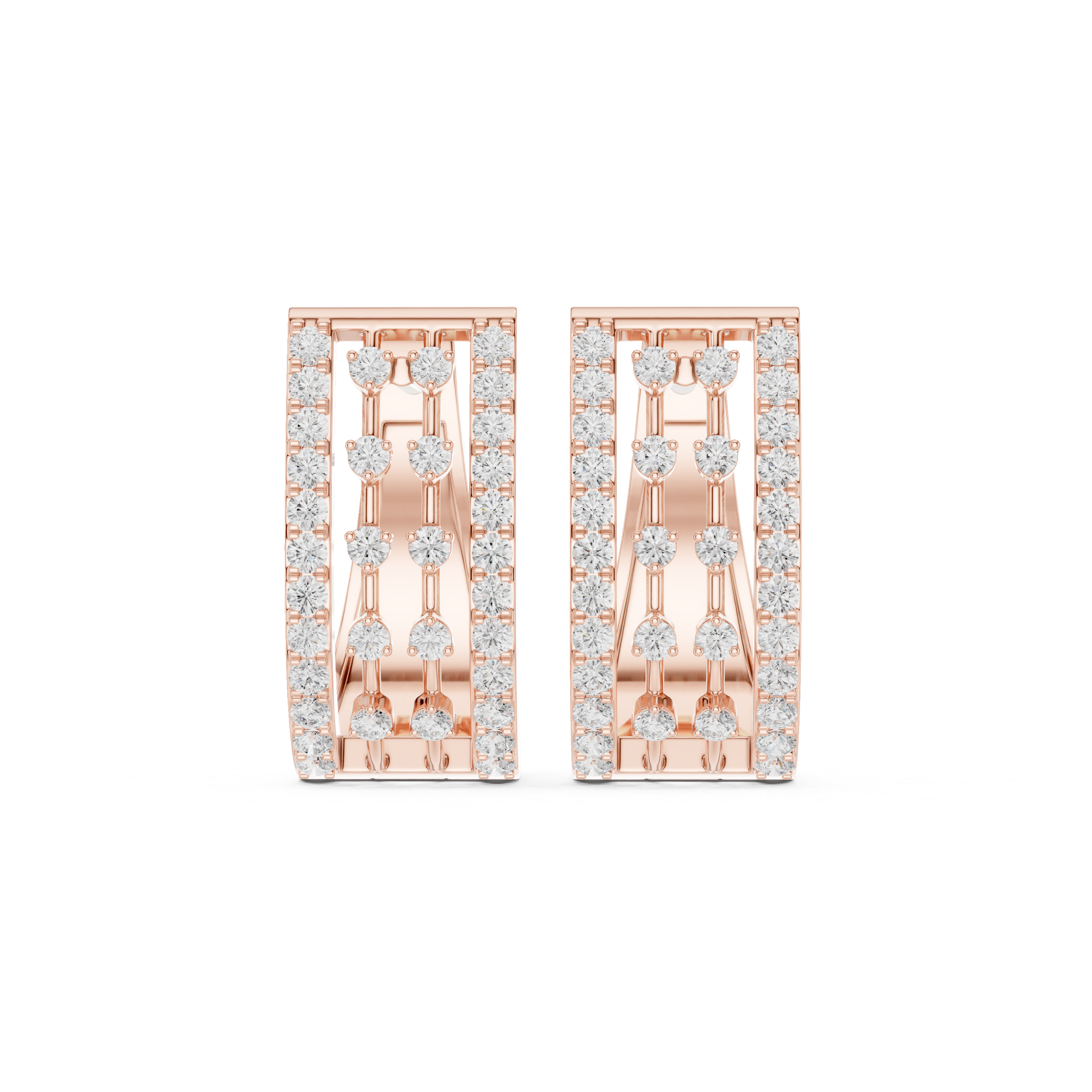 Lattice Framework Diamond Hoop Earrings in Rose Gold - VYKA Diamonds