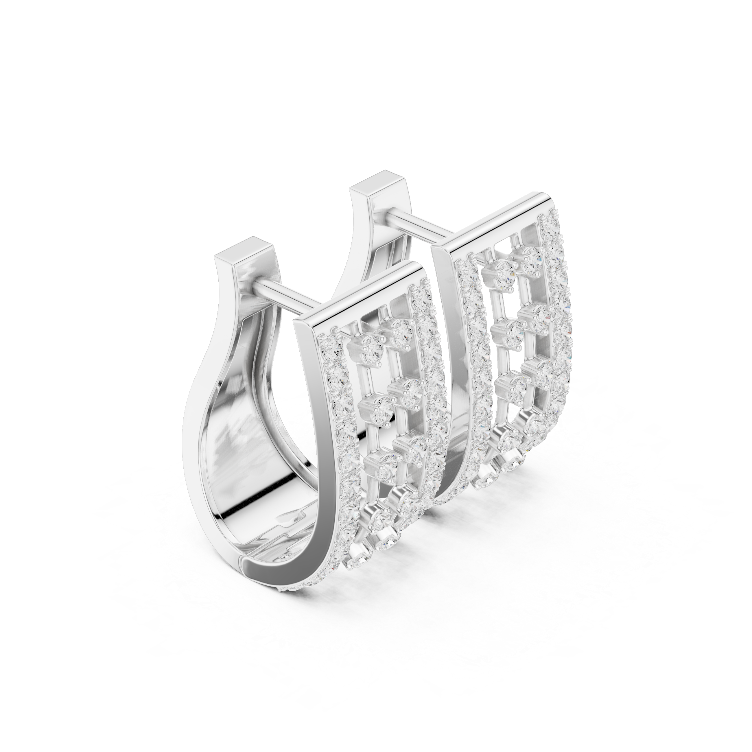 Lattice Framework Diamond Hoop Earrings in White Gold - VYKA Diamonds