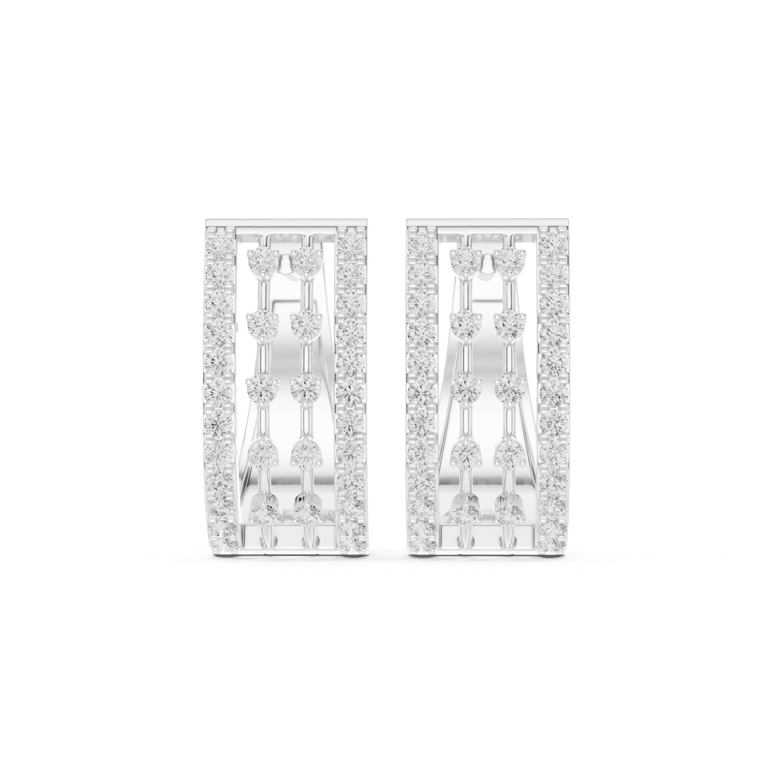 Lattice Framework Diamond Hoop Earrings in White Gold - VYKA Diamonds