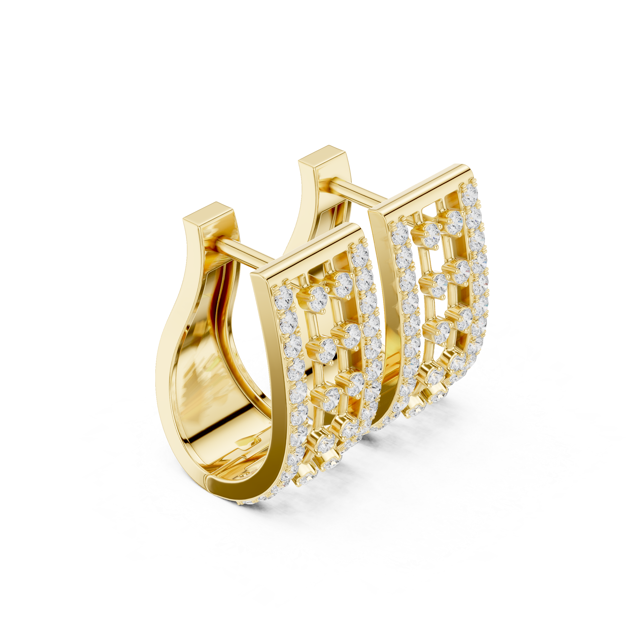 Lattice Framework Diamond Hoop Earrings in Yellow Gold - VYKA Diamonds