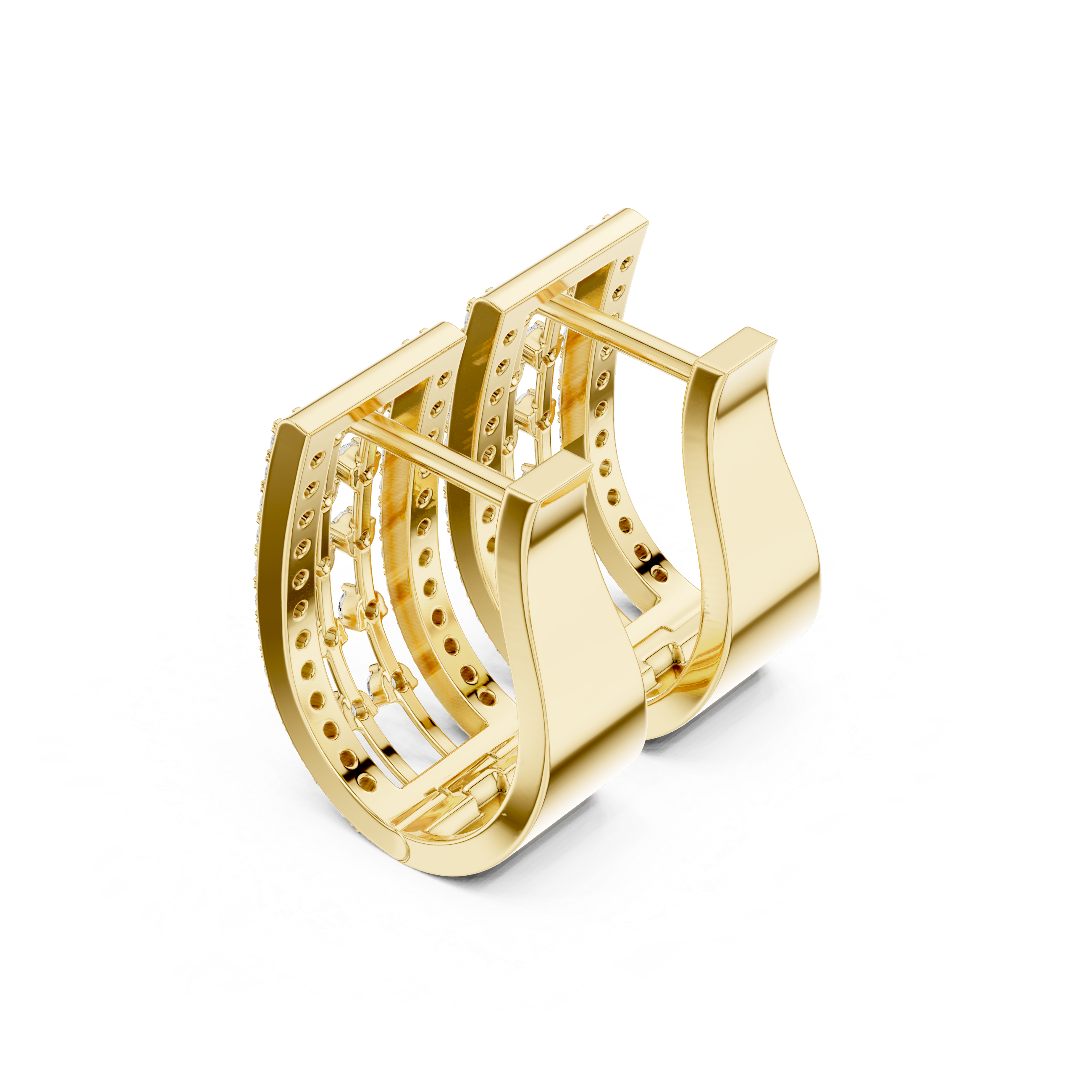 Lattice Framework Diamond Hoop Earrings in Yellow Gold - VYKA Diamonds