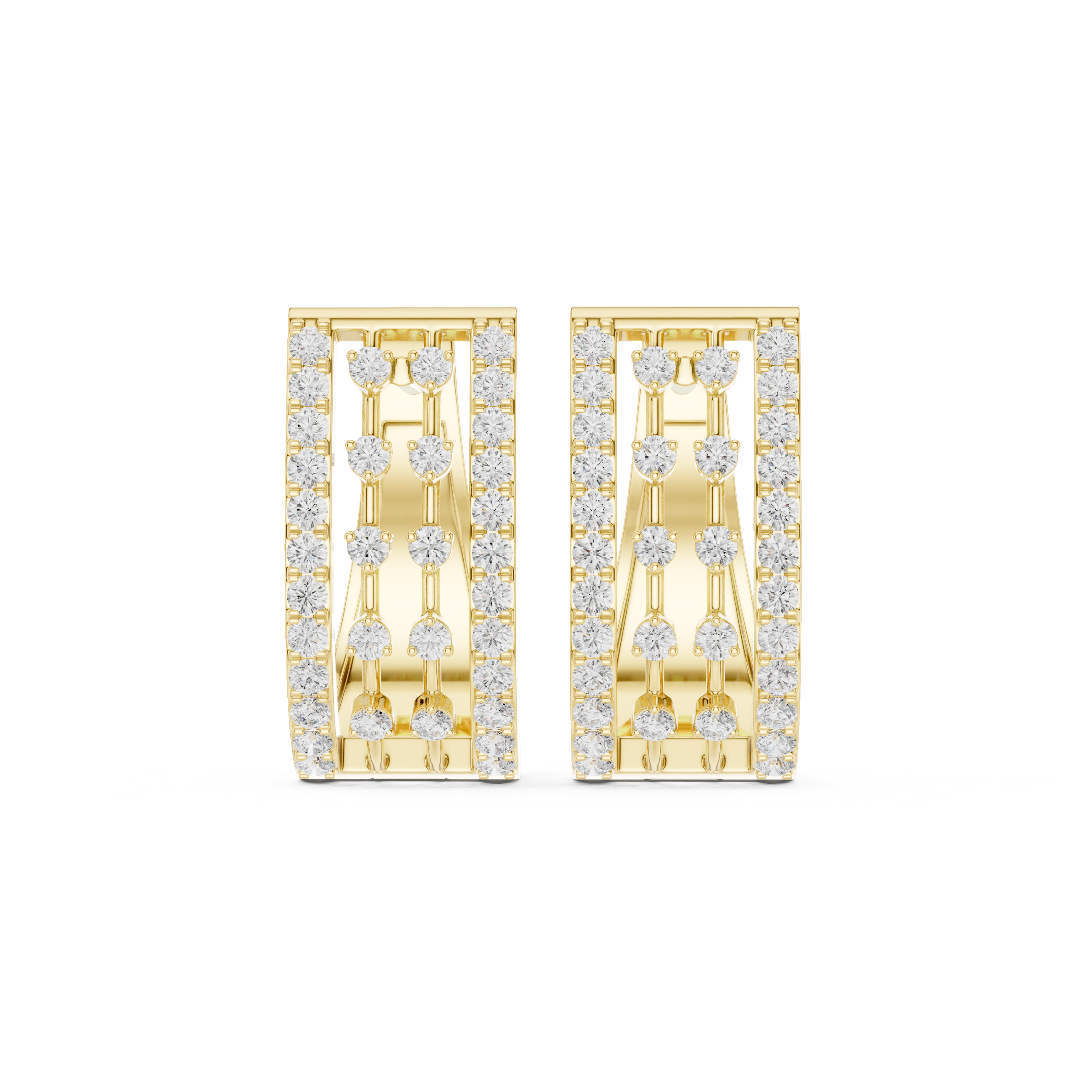 Lattice Framework Diamond Hoop Earrings in Yellow Gold - VYKA Diamonds
