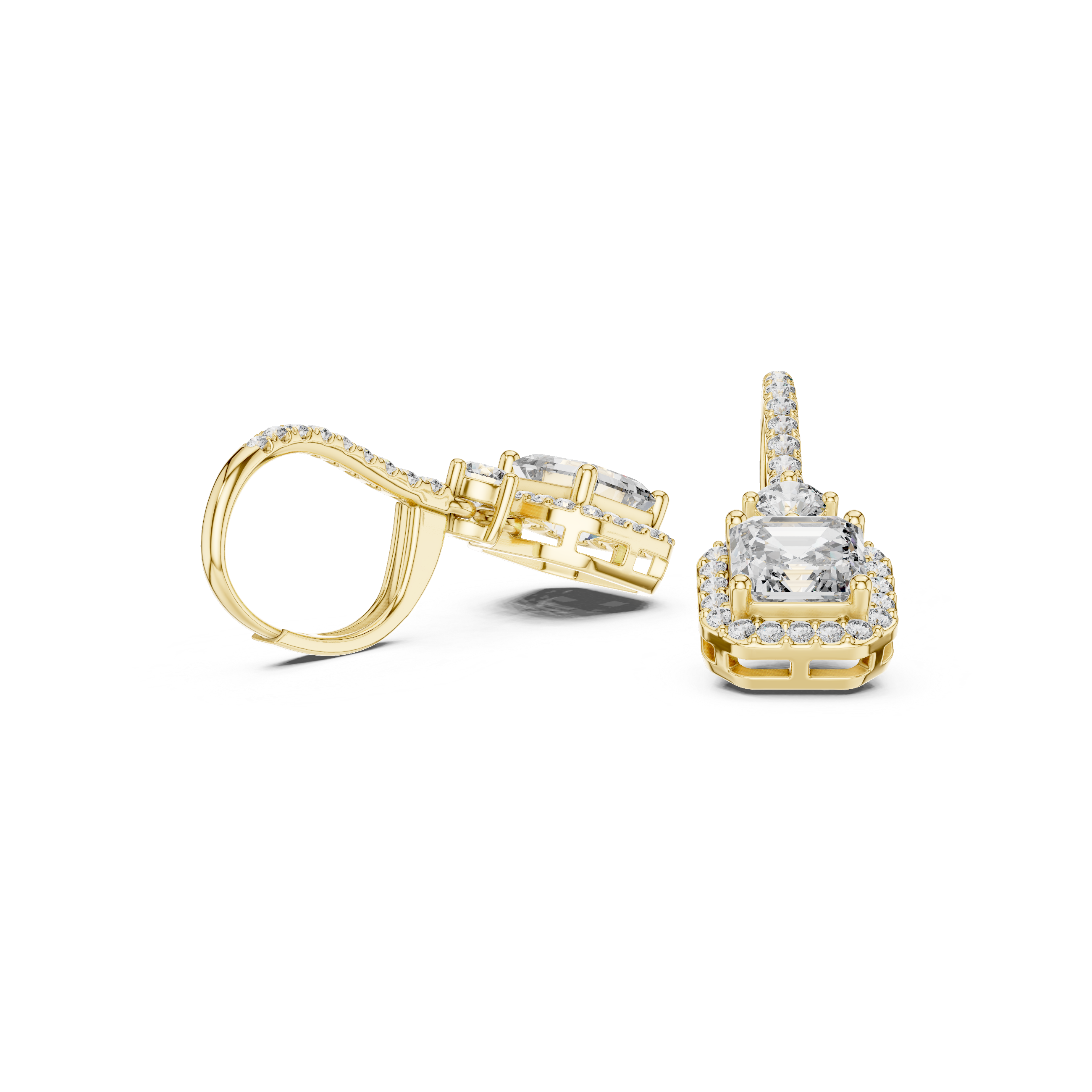 حلقان مرصّعة بالألماس المرصوف بتصميم هالة كوسيون in Yellow Gold - VYKA Diamonds