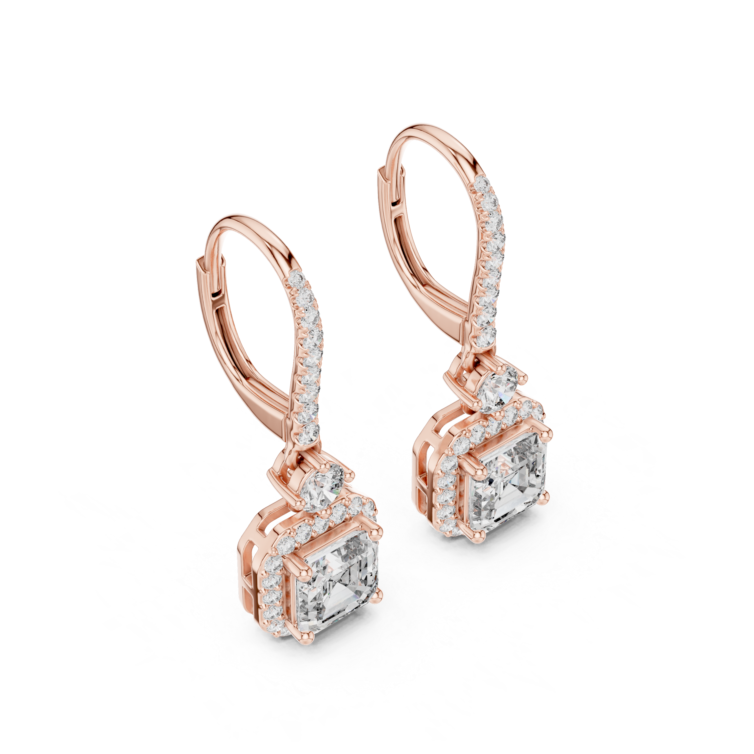 حلقان مرصّعة بالألماس المرصوف بتصميم هالة كوسيون in Rose Gold - VYKA Diamonds