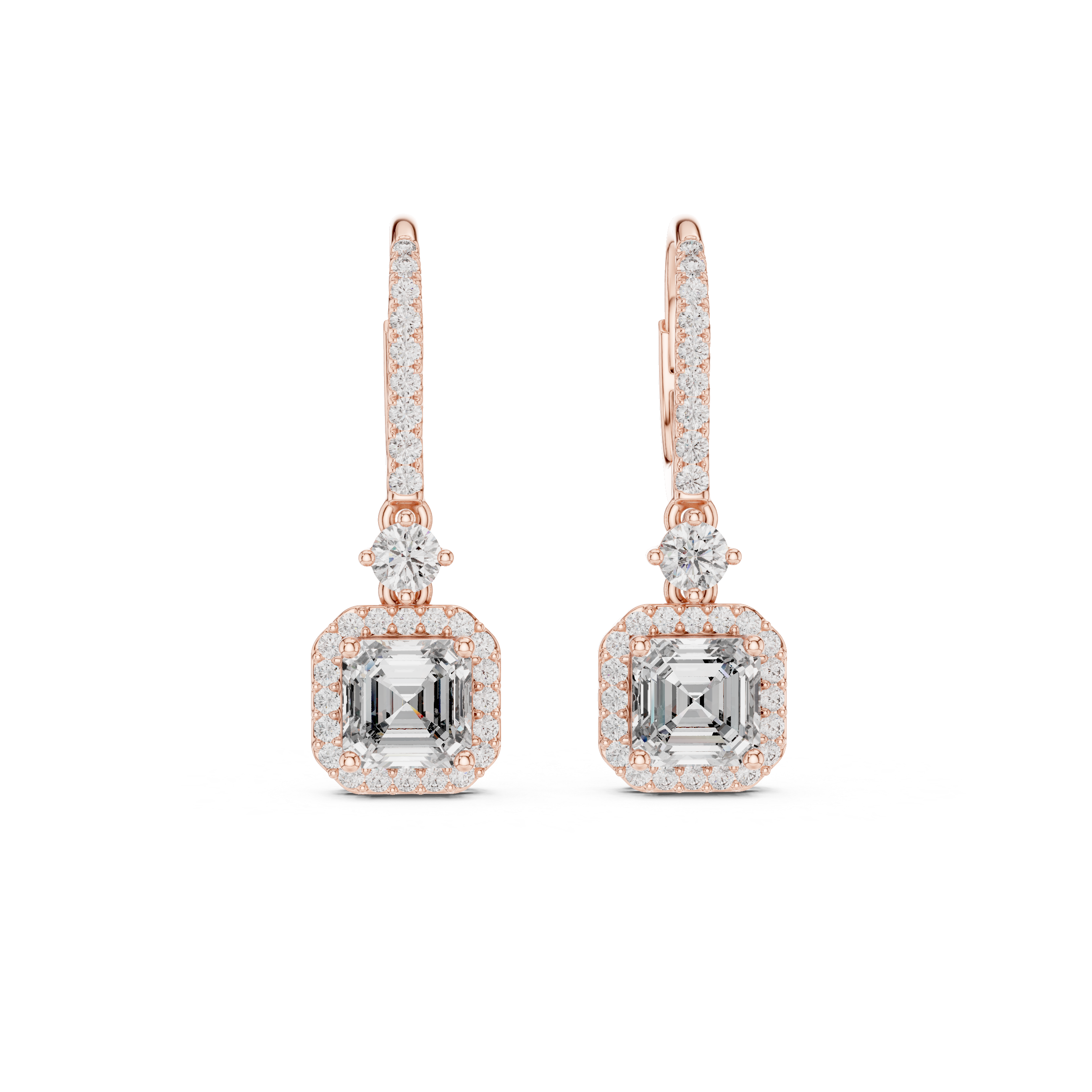 حلقان مرصّعة بالألماس المرصوف بتصميم هالة كوسيون in Rose Gold - VYKA Diamonds