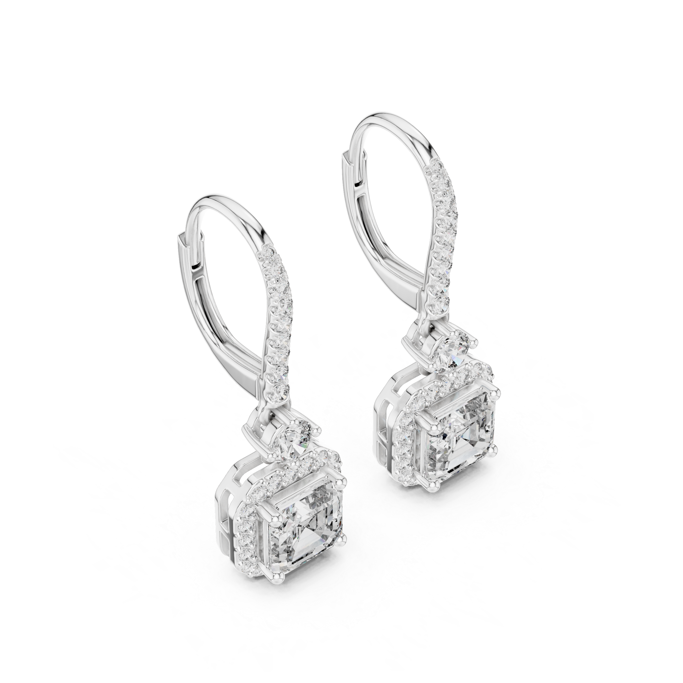 حلقان مرصّعة بالألماس المرصوف بتصميم هالة كوسيون in White Gold - VYKA Diamonds