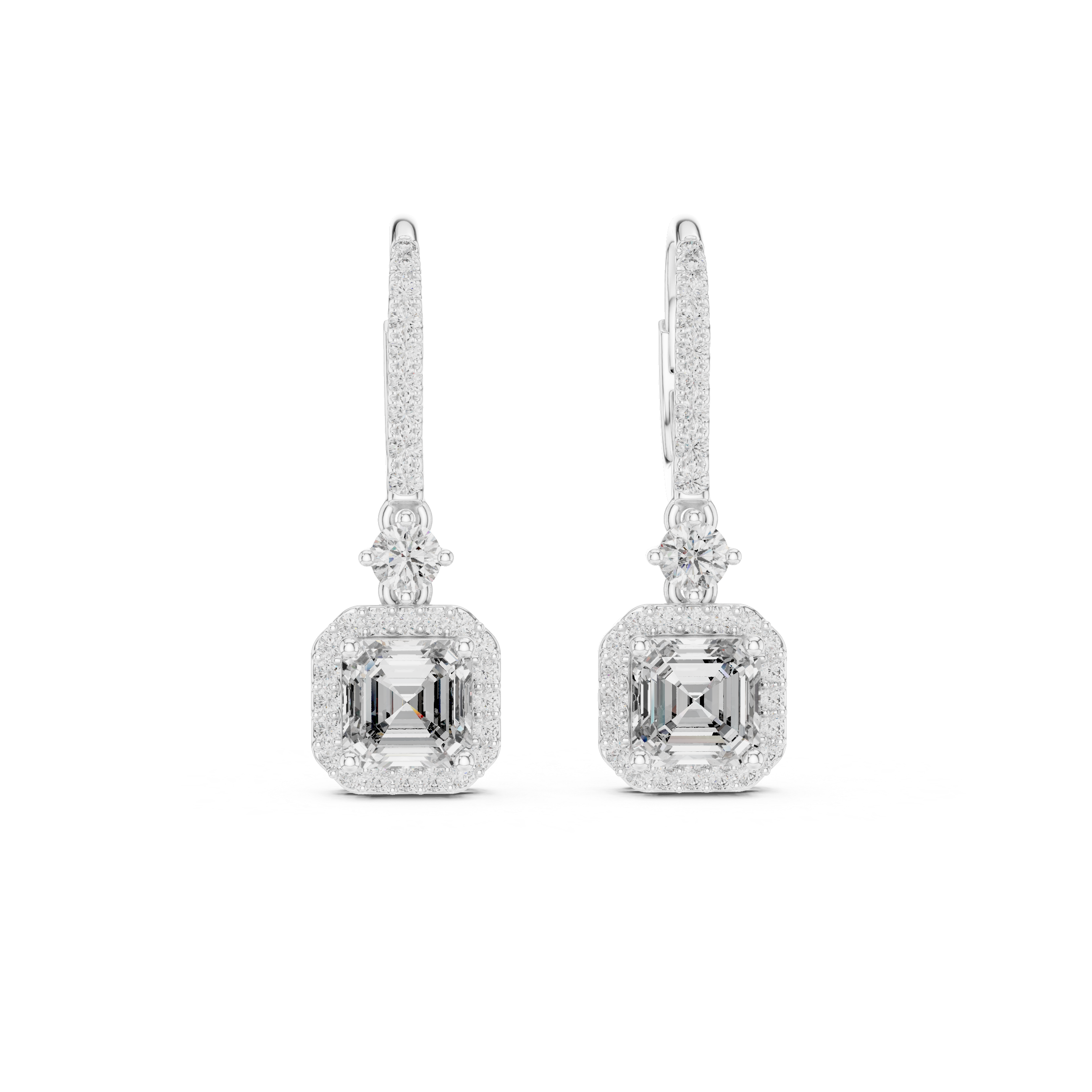 حلقان مرصّعة بالألماس المرصوف بتصميم هالة كوسيون in White Gold - VYKA Diamonds