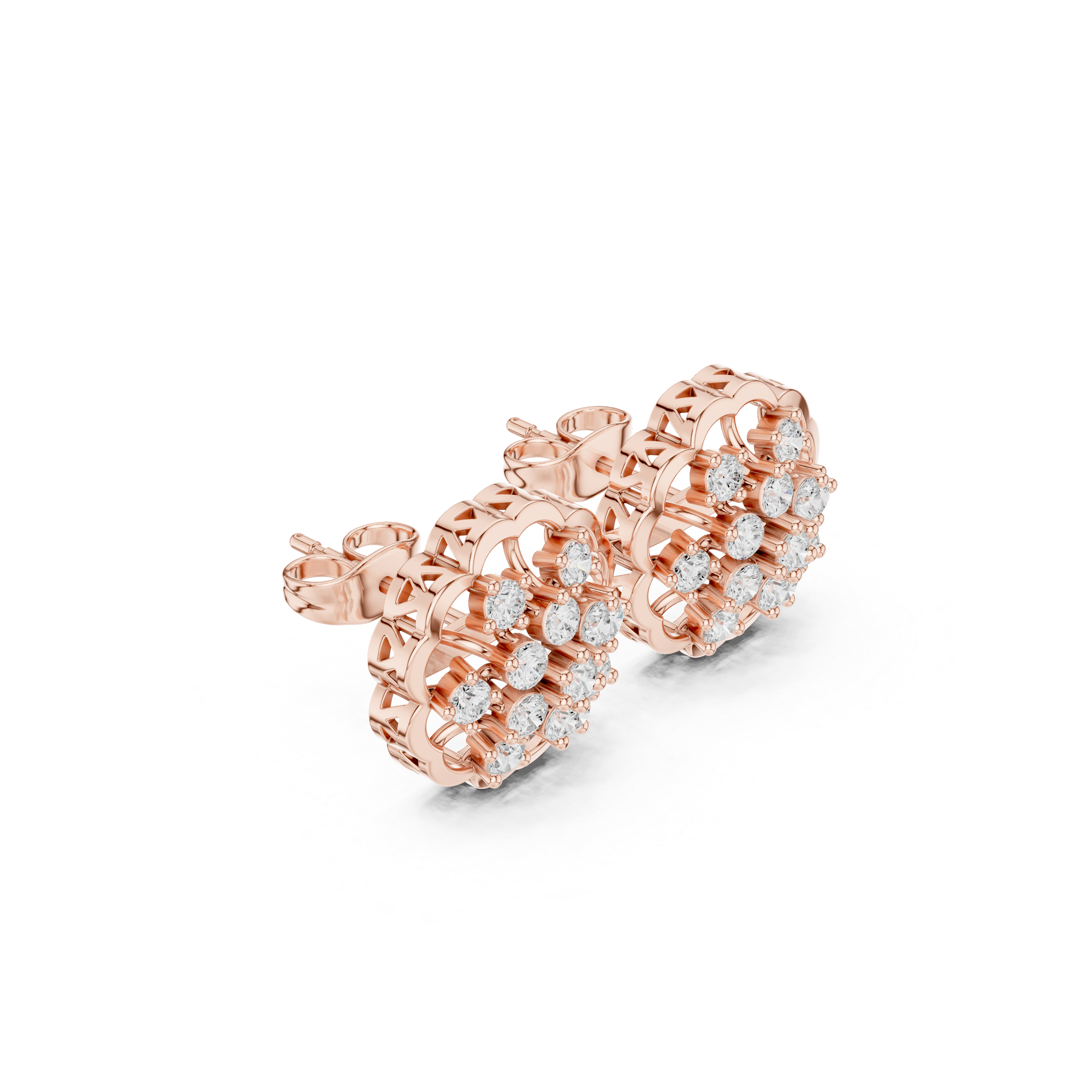 Lattice Framework Enamel Diamond Stud Earrings in Rose Gold - VYKA Diamonds