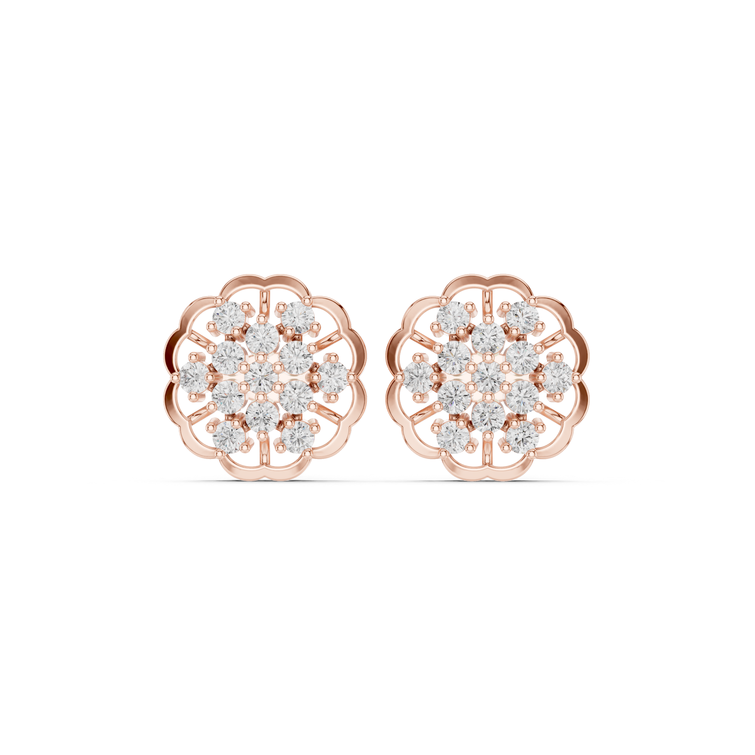 Lattice Framework Enamel Diamond Stud Earrings in Rose Gold - VYKA Diamonds