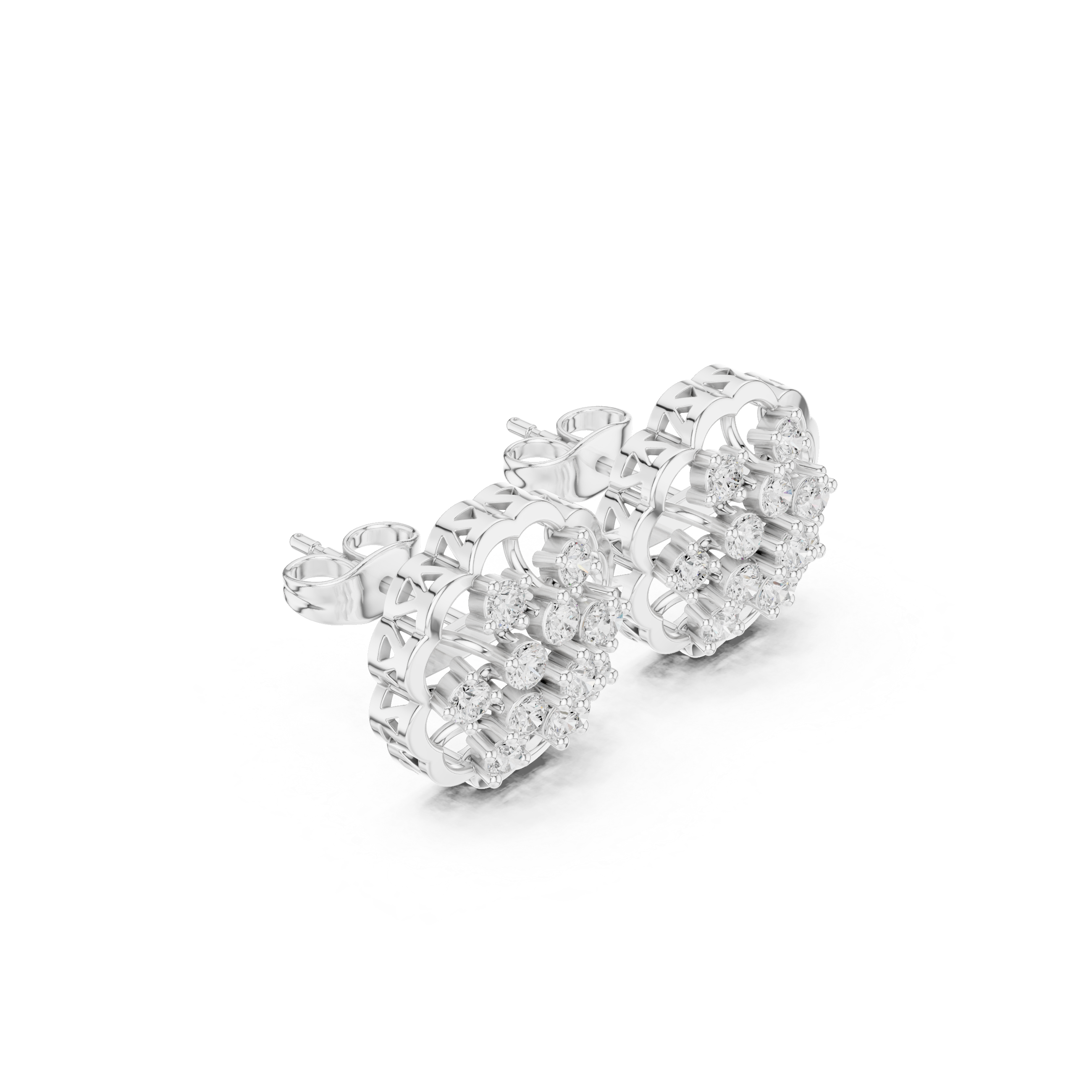 Lattice Framework Enamel Diamond Stud Earrings in White Gold - VYKA Diamonds
