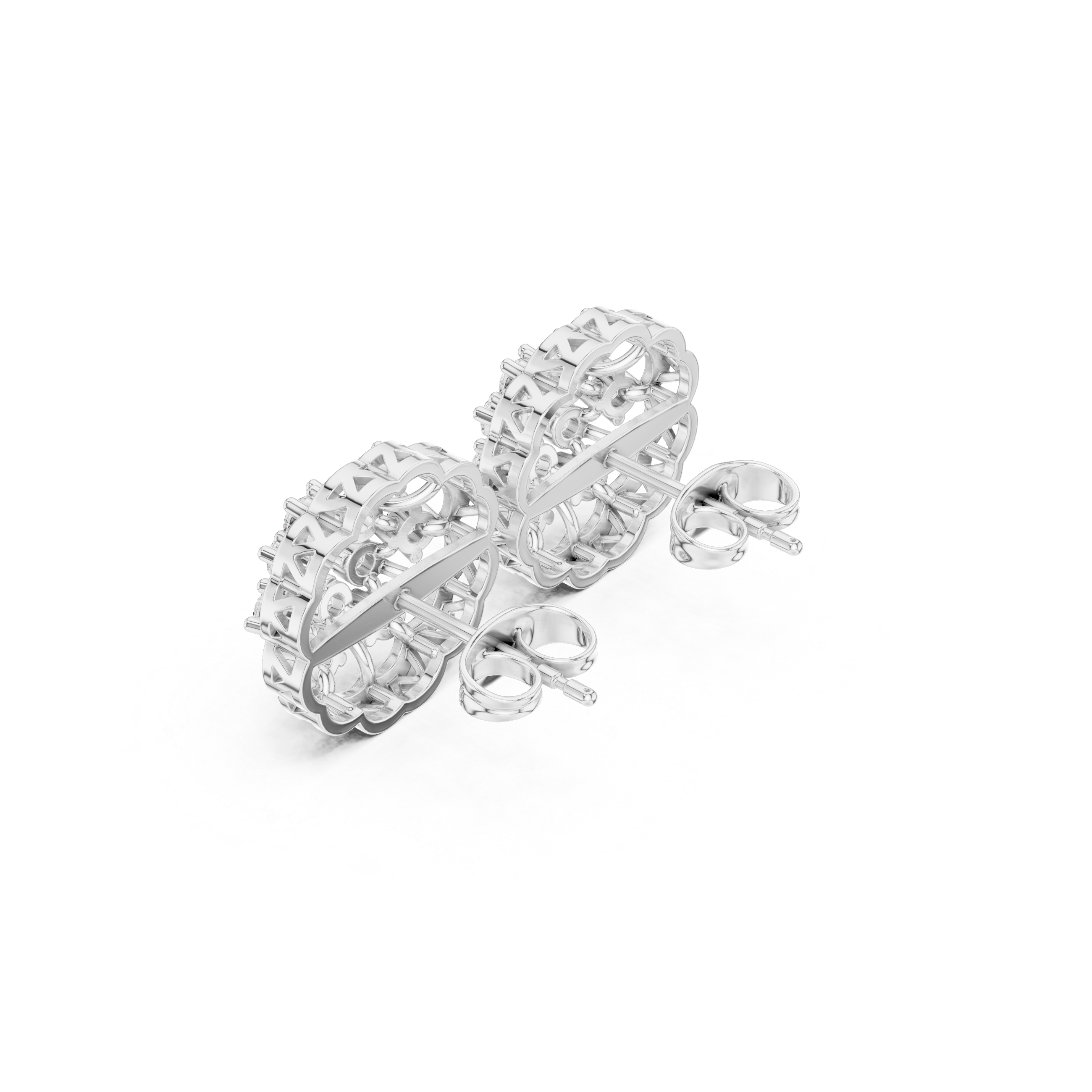 Lattice Framework Enamel Diamond Stud Earrings in White Gold - VYKA Diamonds