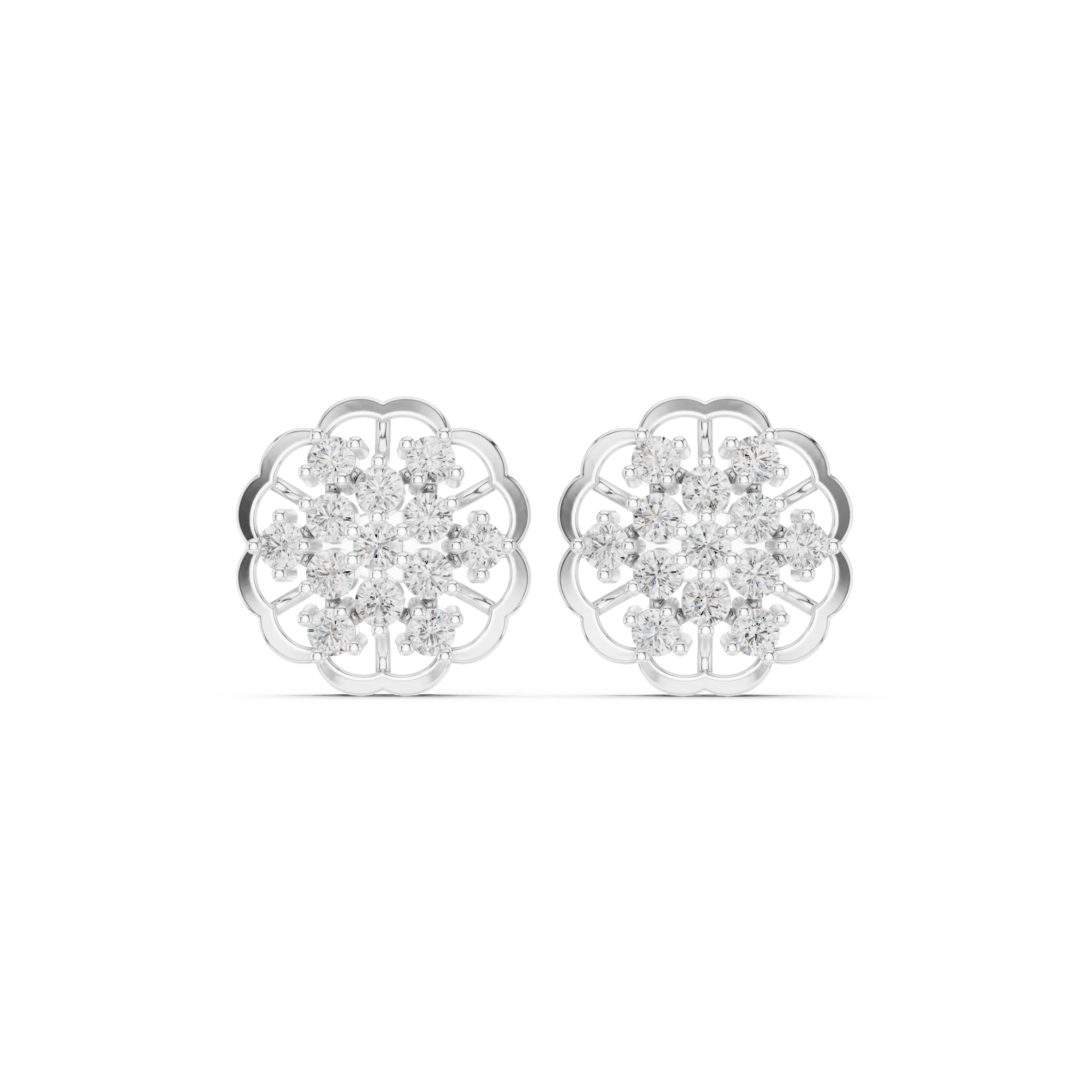 Lattice Framework Enamel Diamond Stud Earrings in White Gold - VYKA Diamonds
