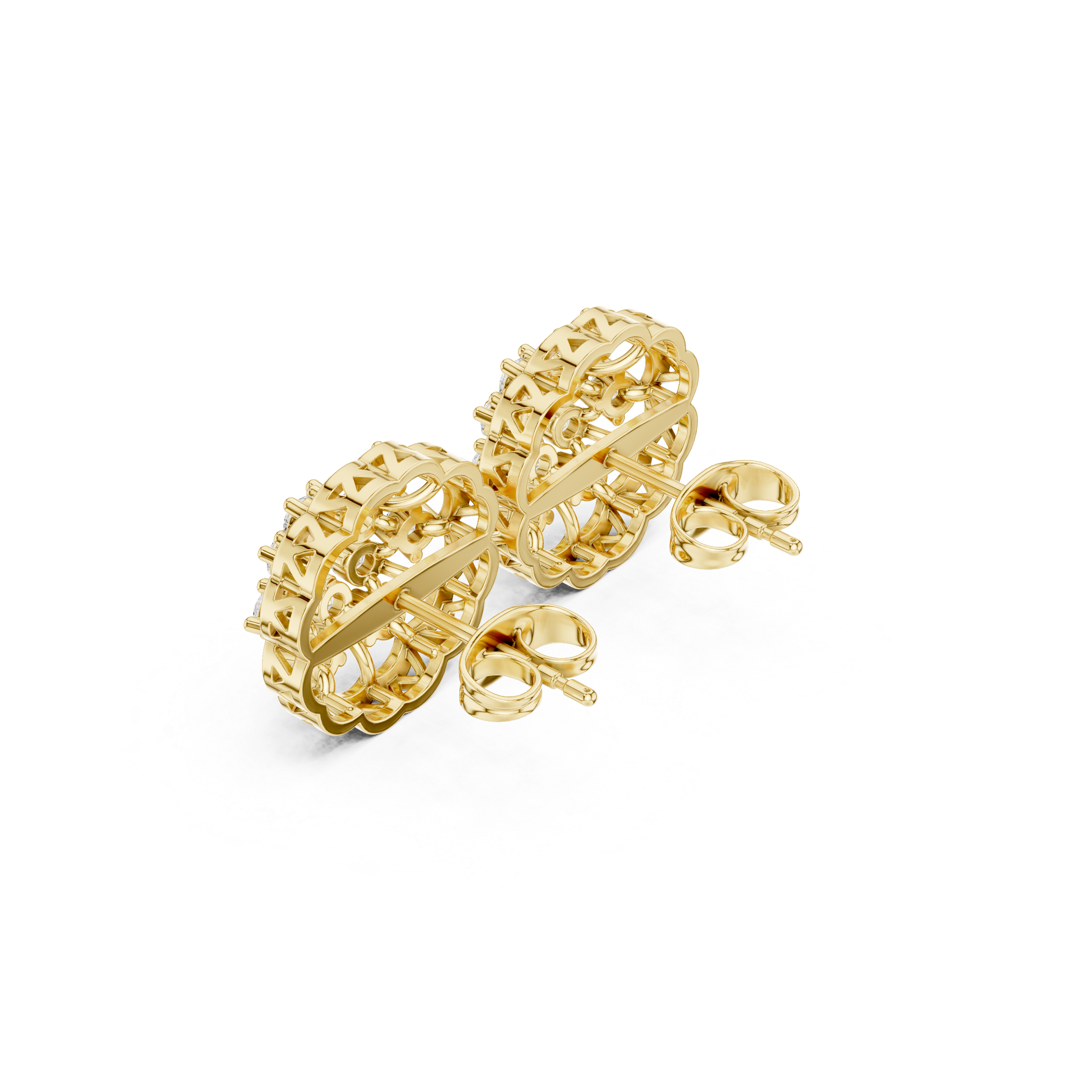 Lattice Framework Enamel Diamond Stud Earrings in Yellow Gold - VYKA Diamonds