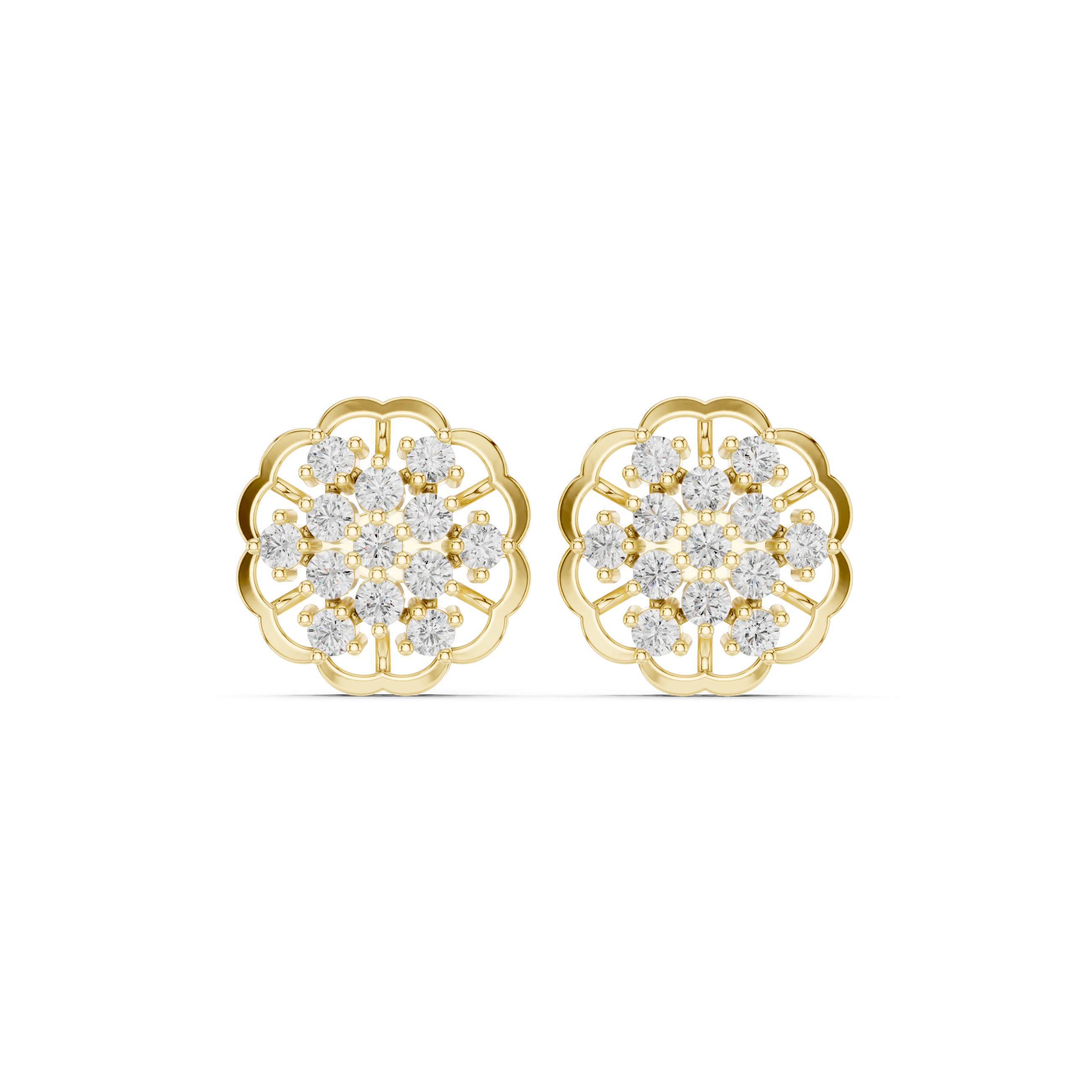 Lattice Framework Enamel Diamond Stud Earrings in Yellow Gold - VYKA Diamonds