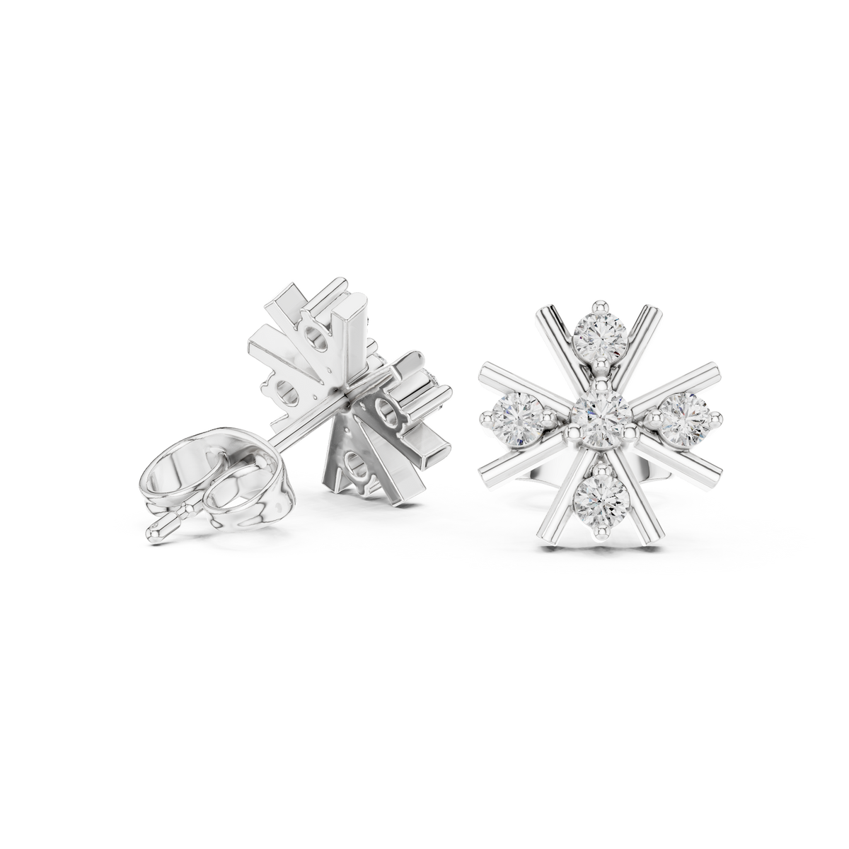 Compass Star Diamond Stud Earrings