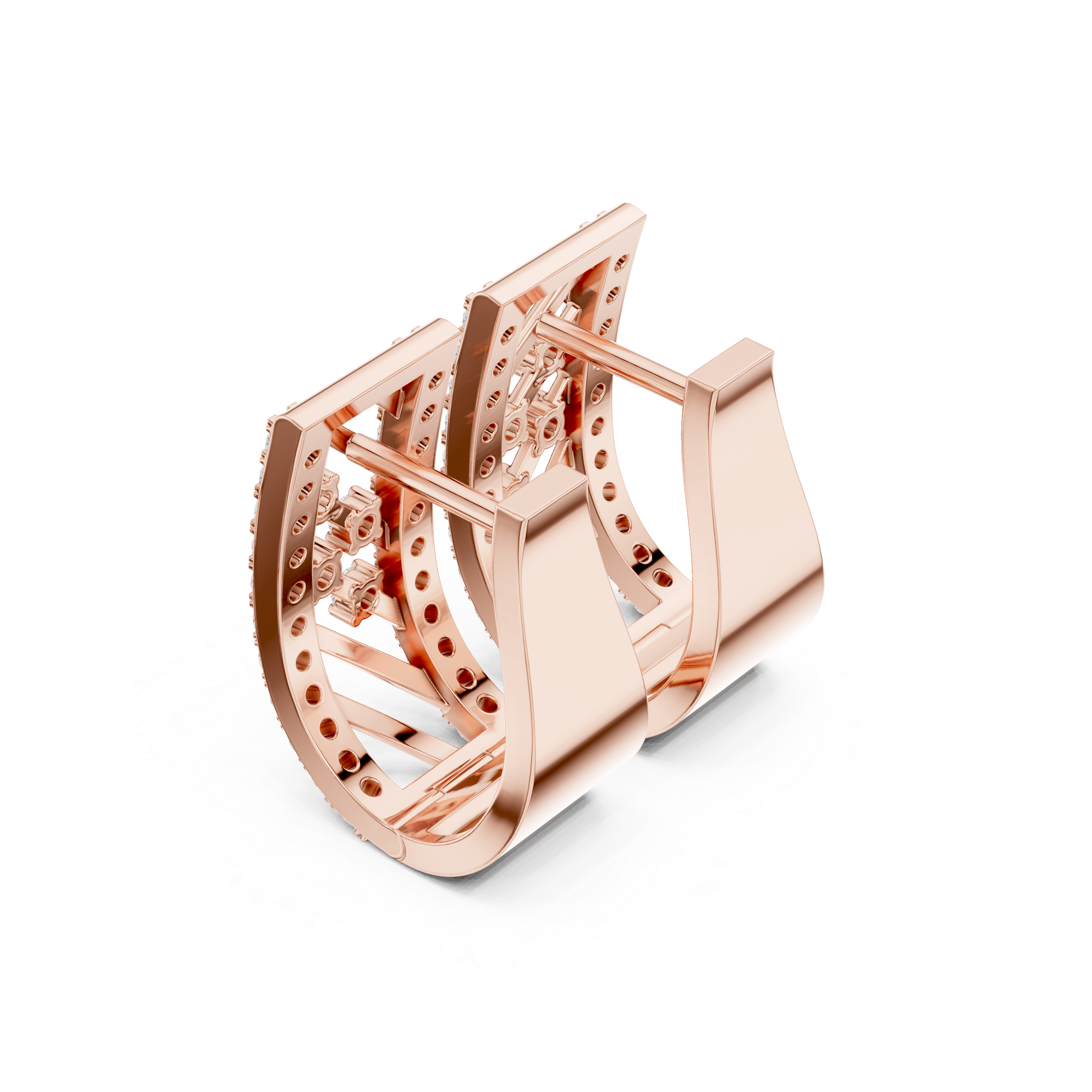 Geometric Trellis Diamond Hoop Earrings in Rose Gold - VYKA Diamonds