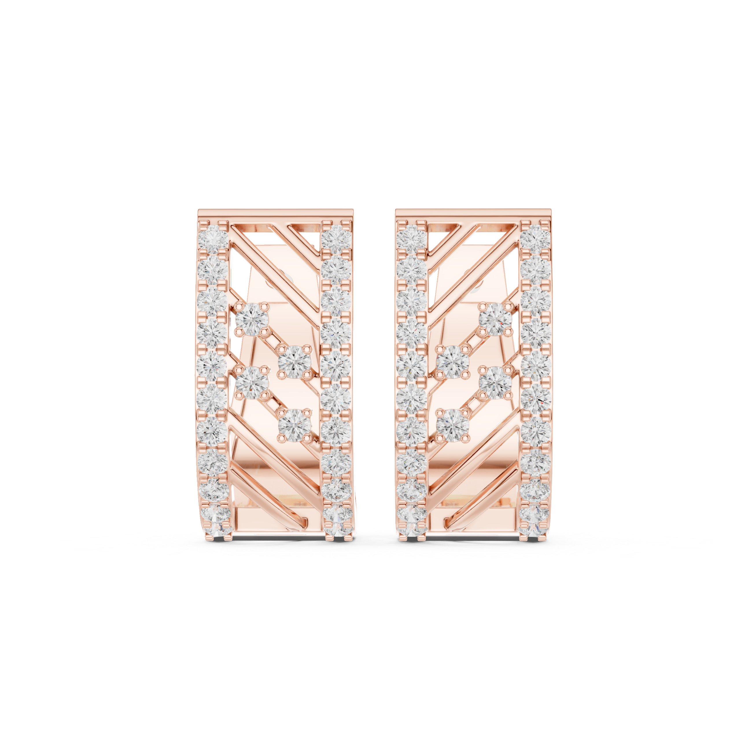 Geometric Trellis Diamond Hoop Earrings in Rose Gold - VYKA Diamonds