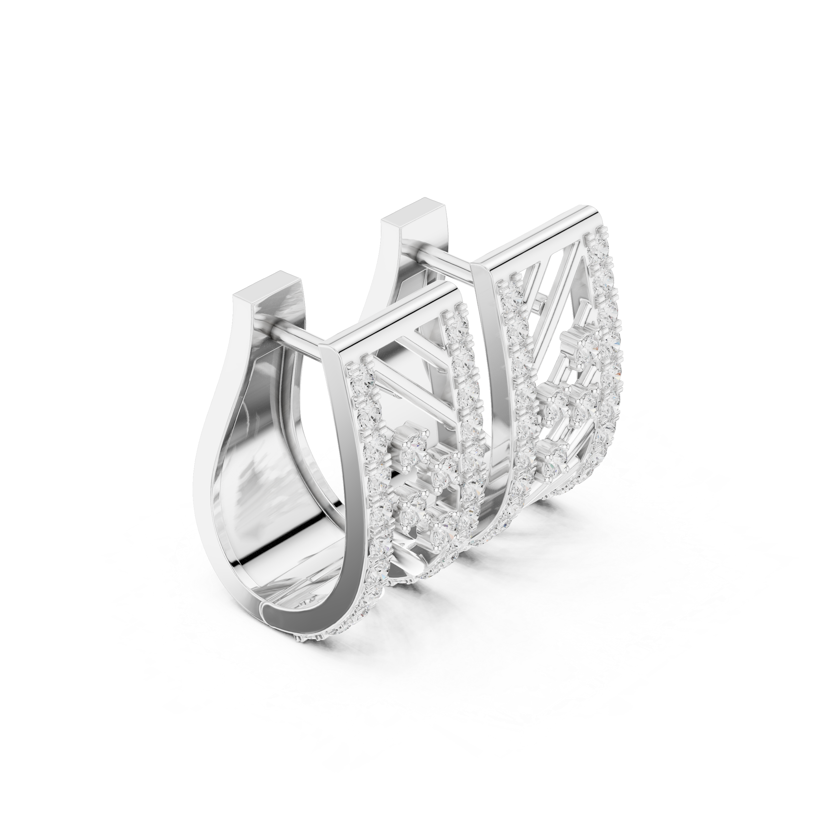 Geometric Trellis Diamond Hoop Earrings in White Gold - VYKA Diamonds