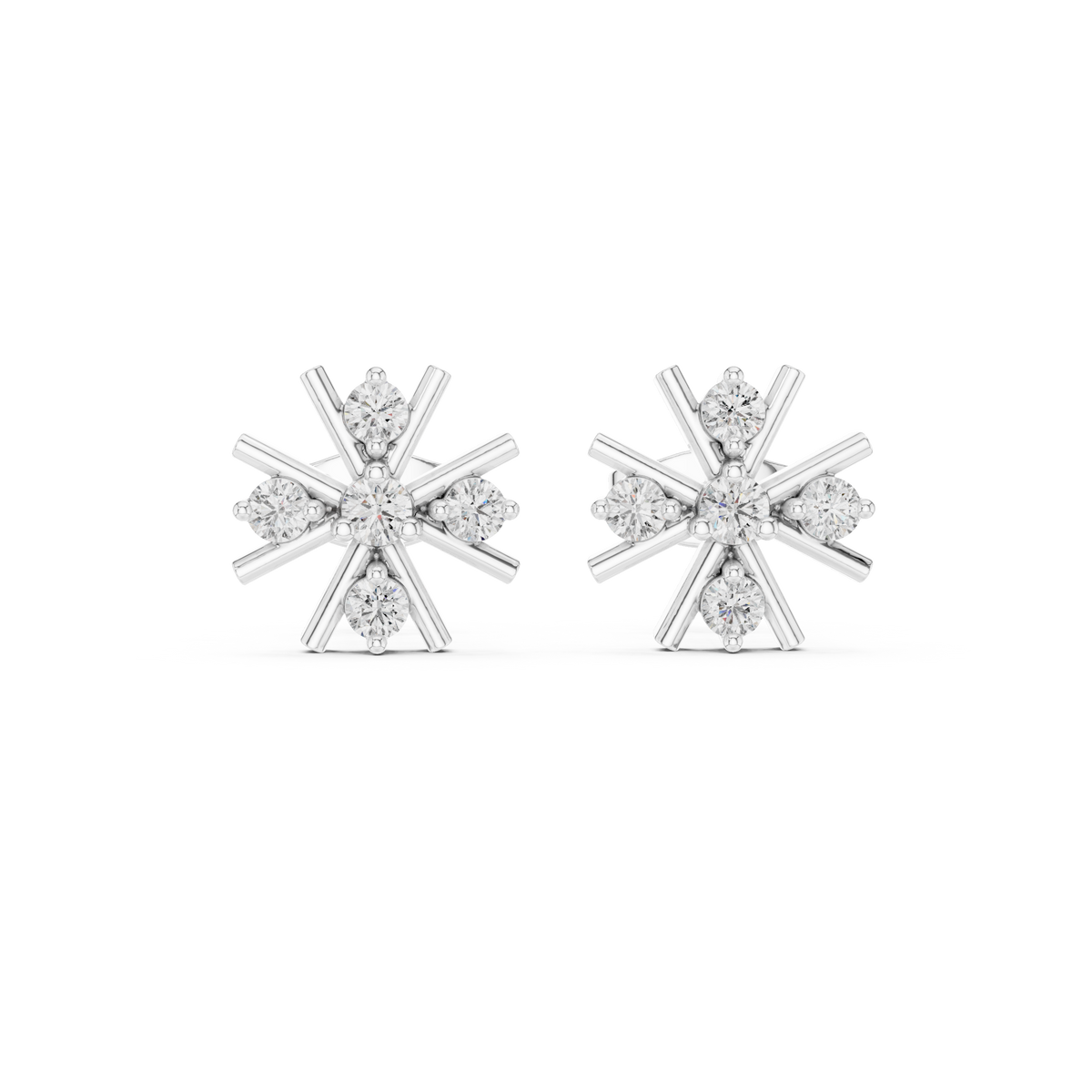 Compass Star Diamond Stud Earrings in White Gold - VYKA Diamonds