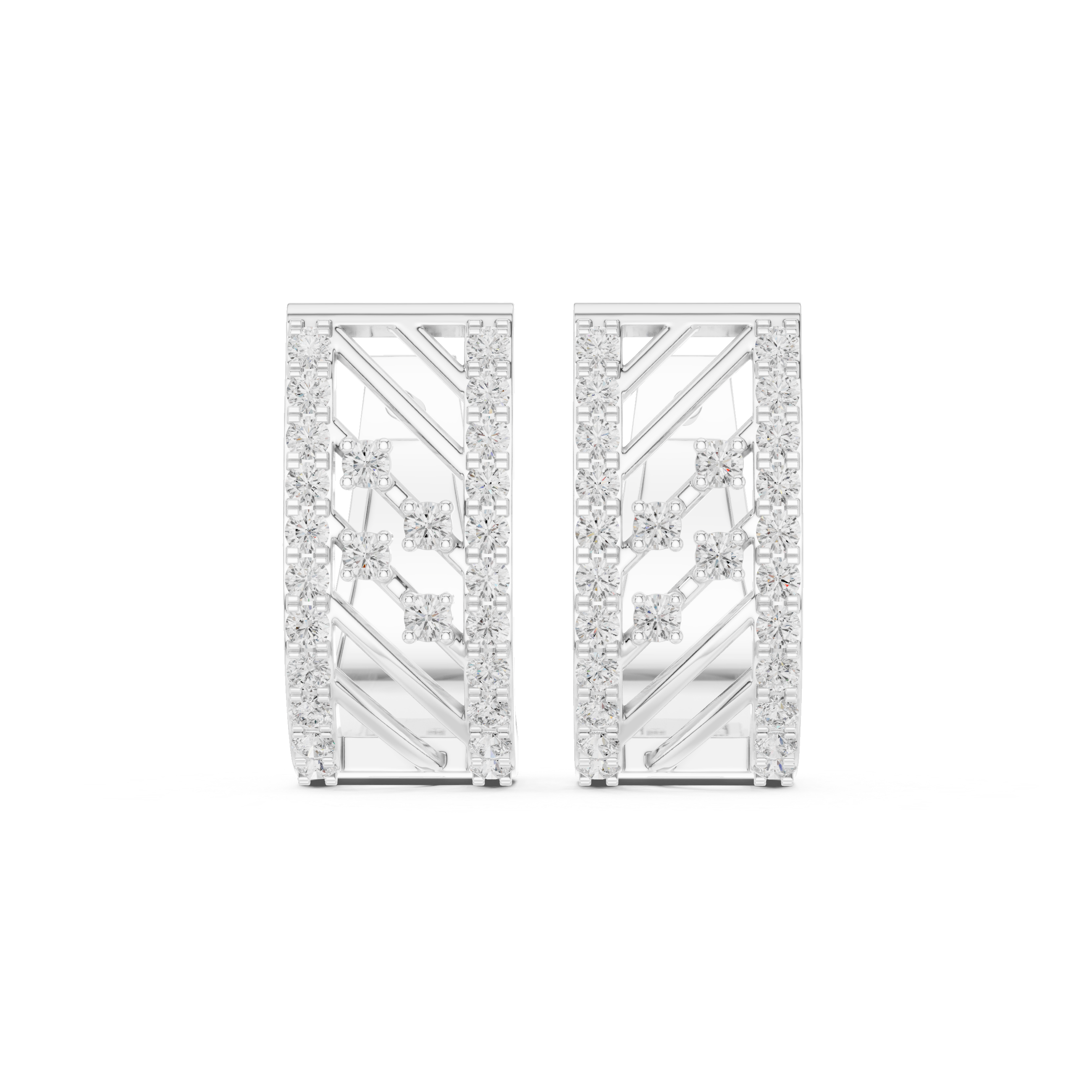 Geometric Trellis Diamond Hoop Earrings in White Gold - VYKA Diamonds