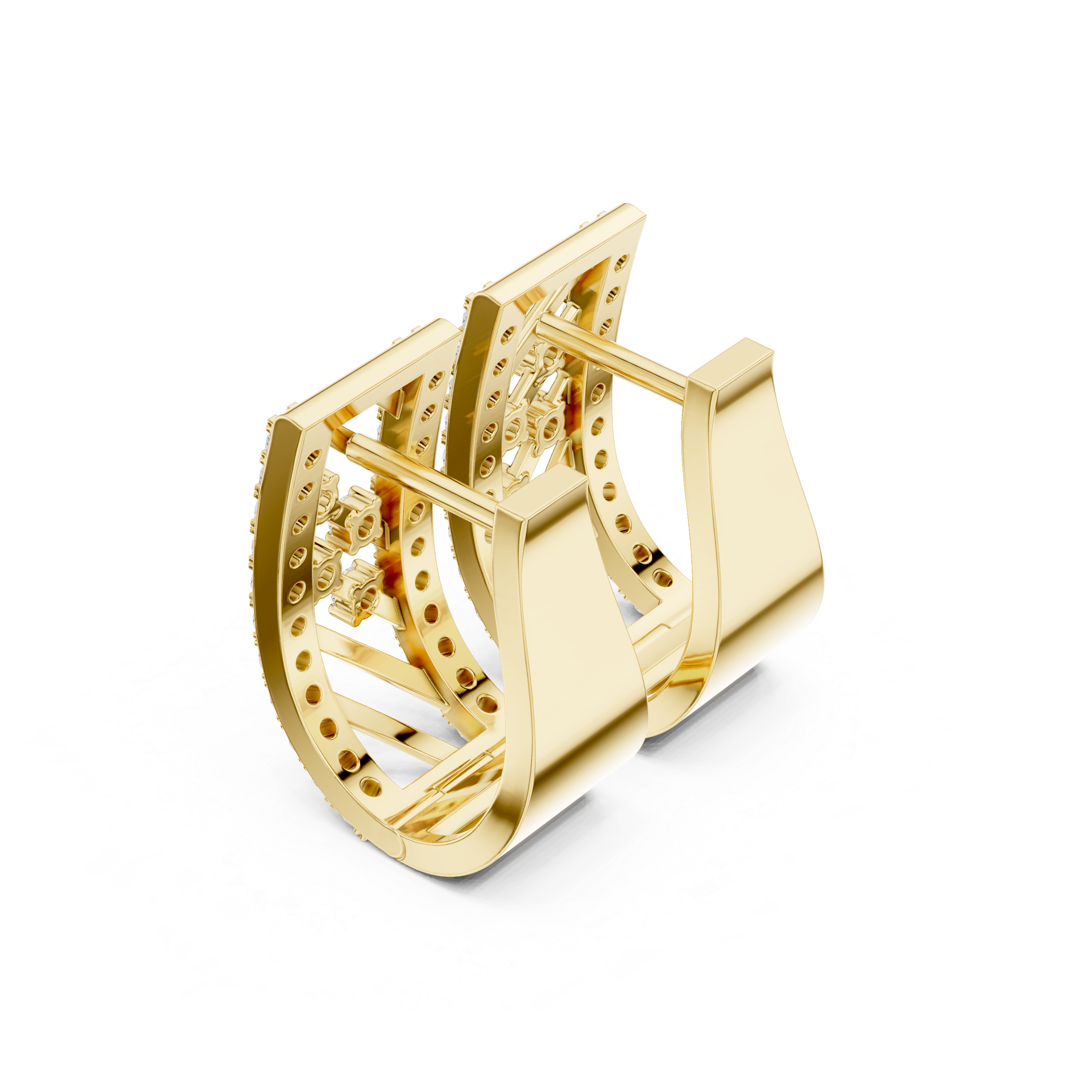 Geometric Trellis Diamond Hoop Earrings in Yellow Gold - VYKA Diamonds