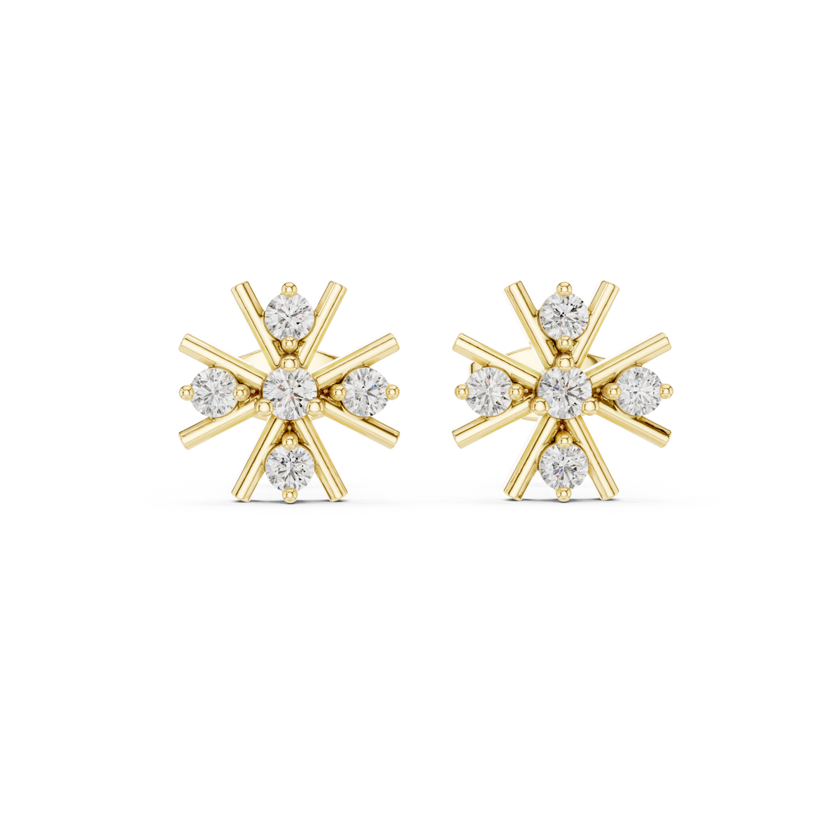 Compass Star Diamond Stud Earrings in Yellow Gold - VYKA Diamonds