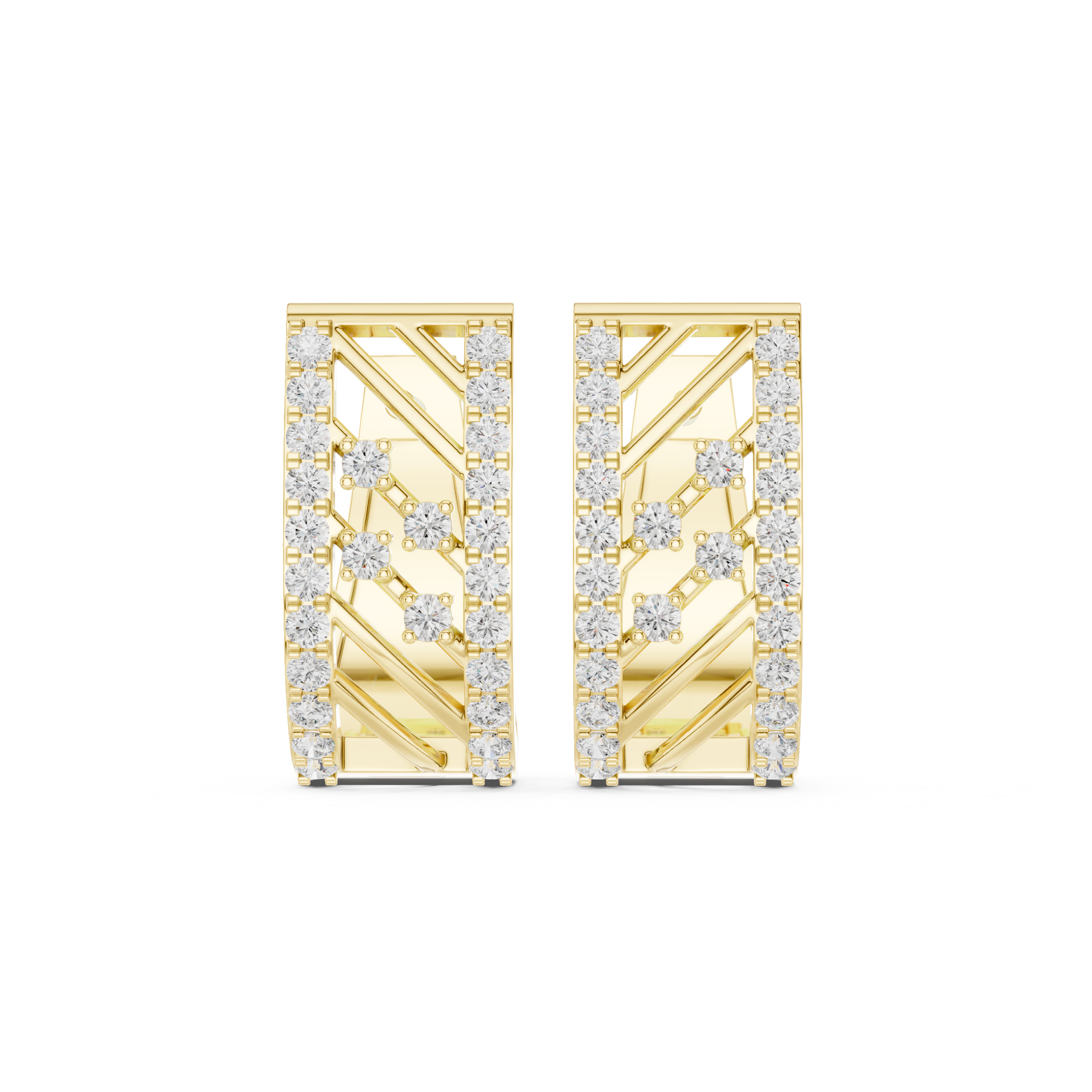 Geometric Trellis Diamond Hoop Earrings in Yellow Gold - VYKA Diamonds