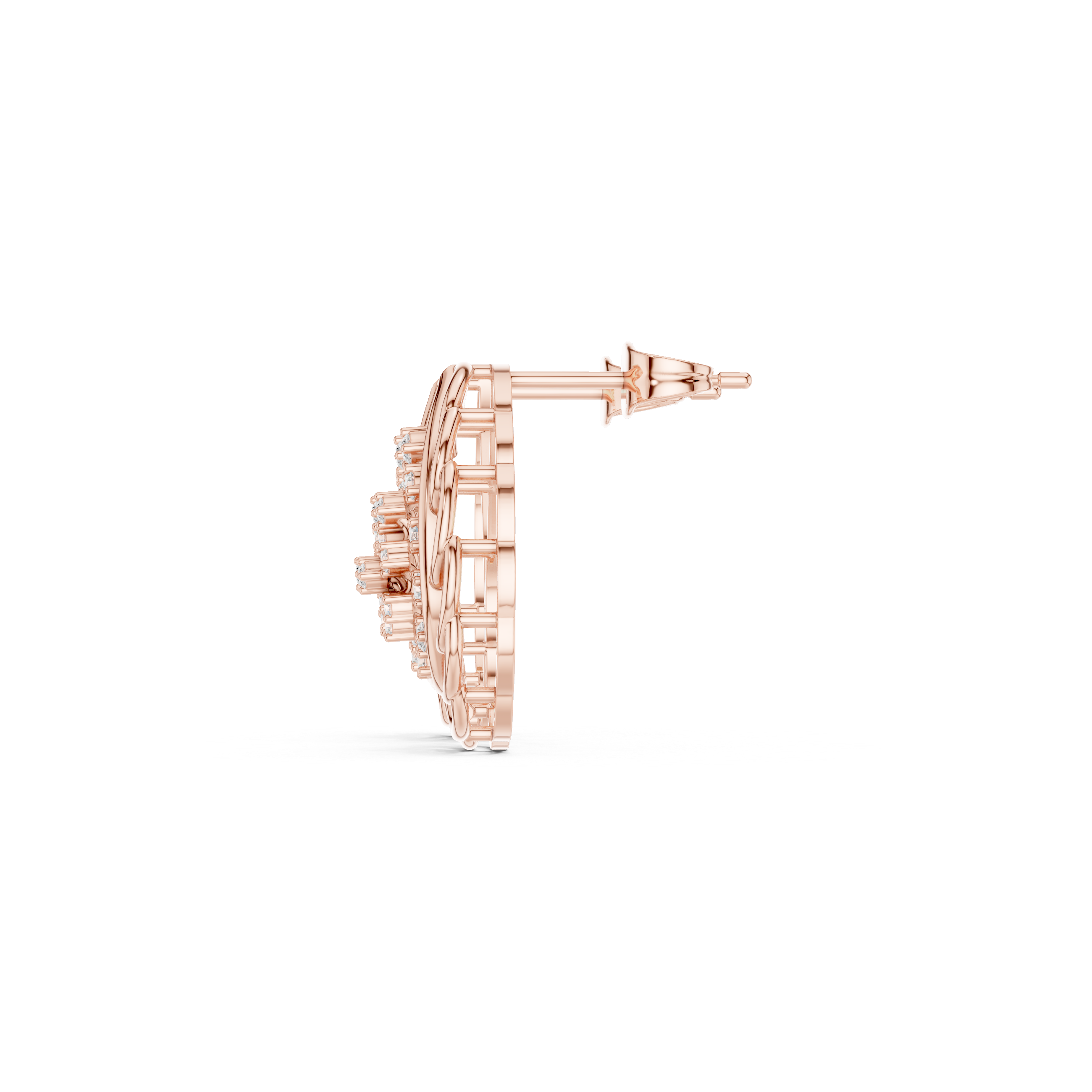 Geometric Trellis Enamel Diamond Stud Earrings in Rose Gold - VYKA Diamonds