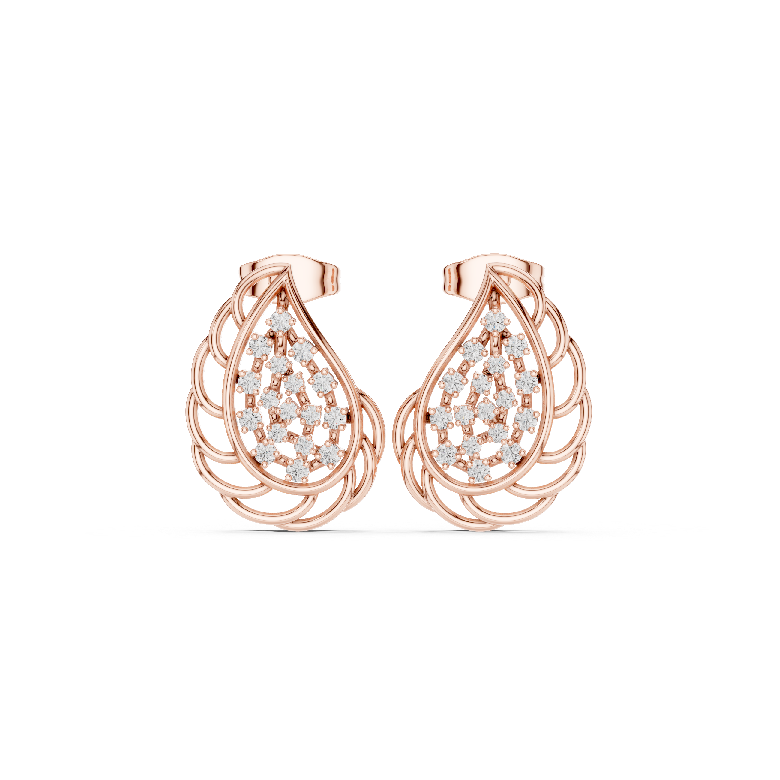 Geometric Trellis Enamel Diamond Stud Earrings in Rose Gold - VYKA Diamonds