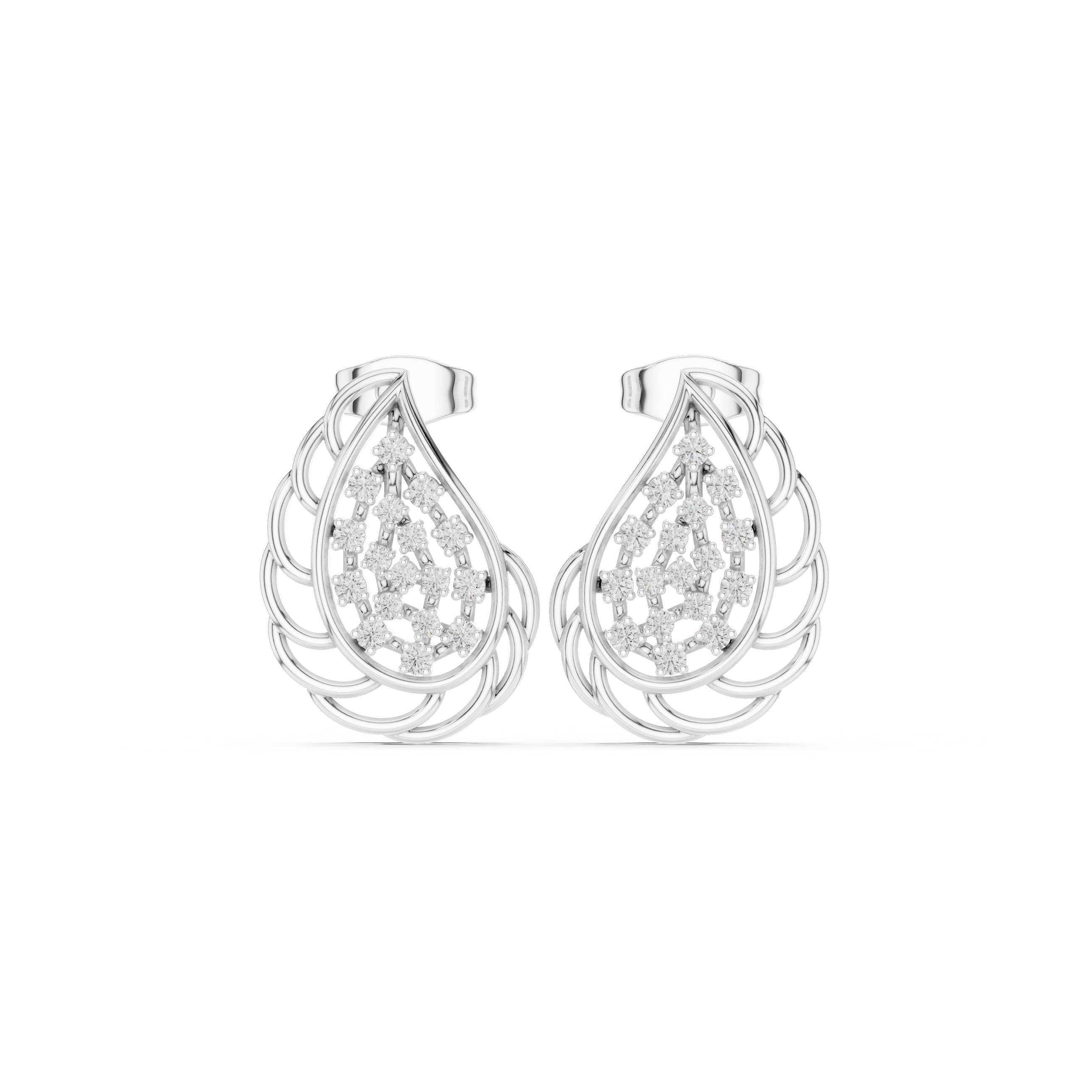 Geometric Trellis Enamel Diamond Stud Earrings in White Gold - VYKA Diamonds