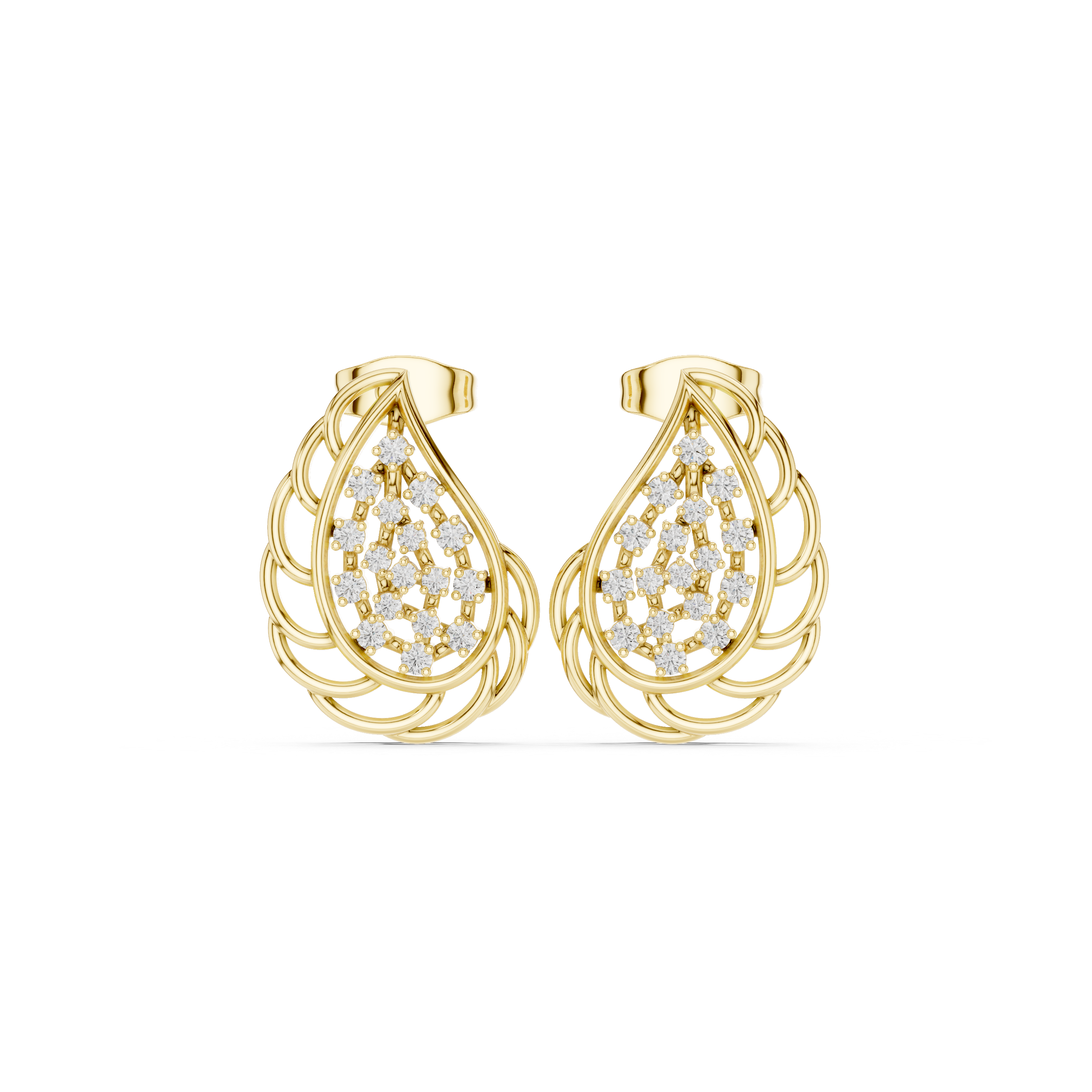 Geometric Trellis Enamel Diamond Stud Earrings in Yellow Gold - VYKA Diamonds