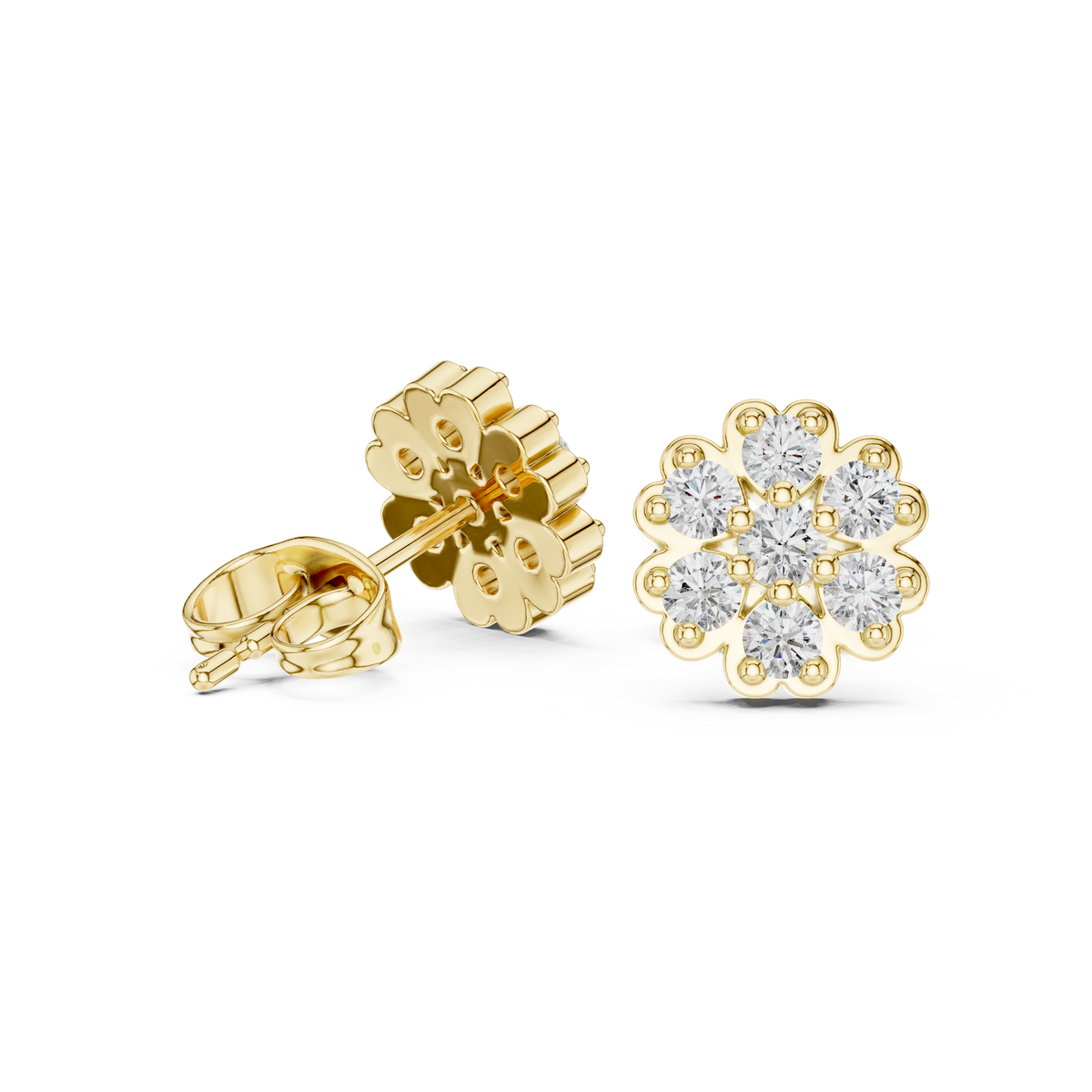 Quatrefoil Frame Diamond Stud Earrings
