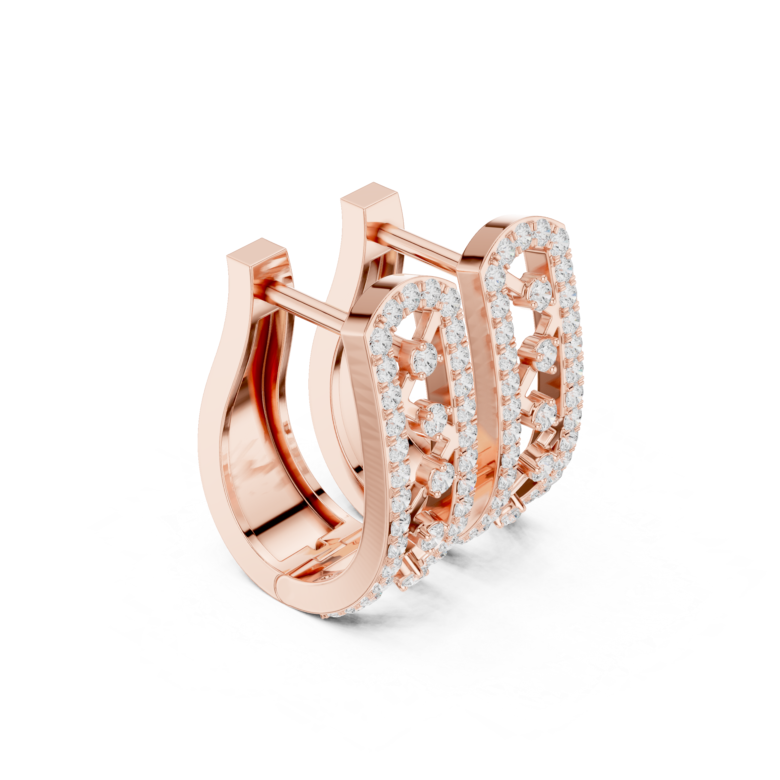 Architectural Grid Diamond Hoop Earrings in Rose Gold - VYKA Diamonds