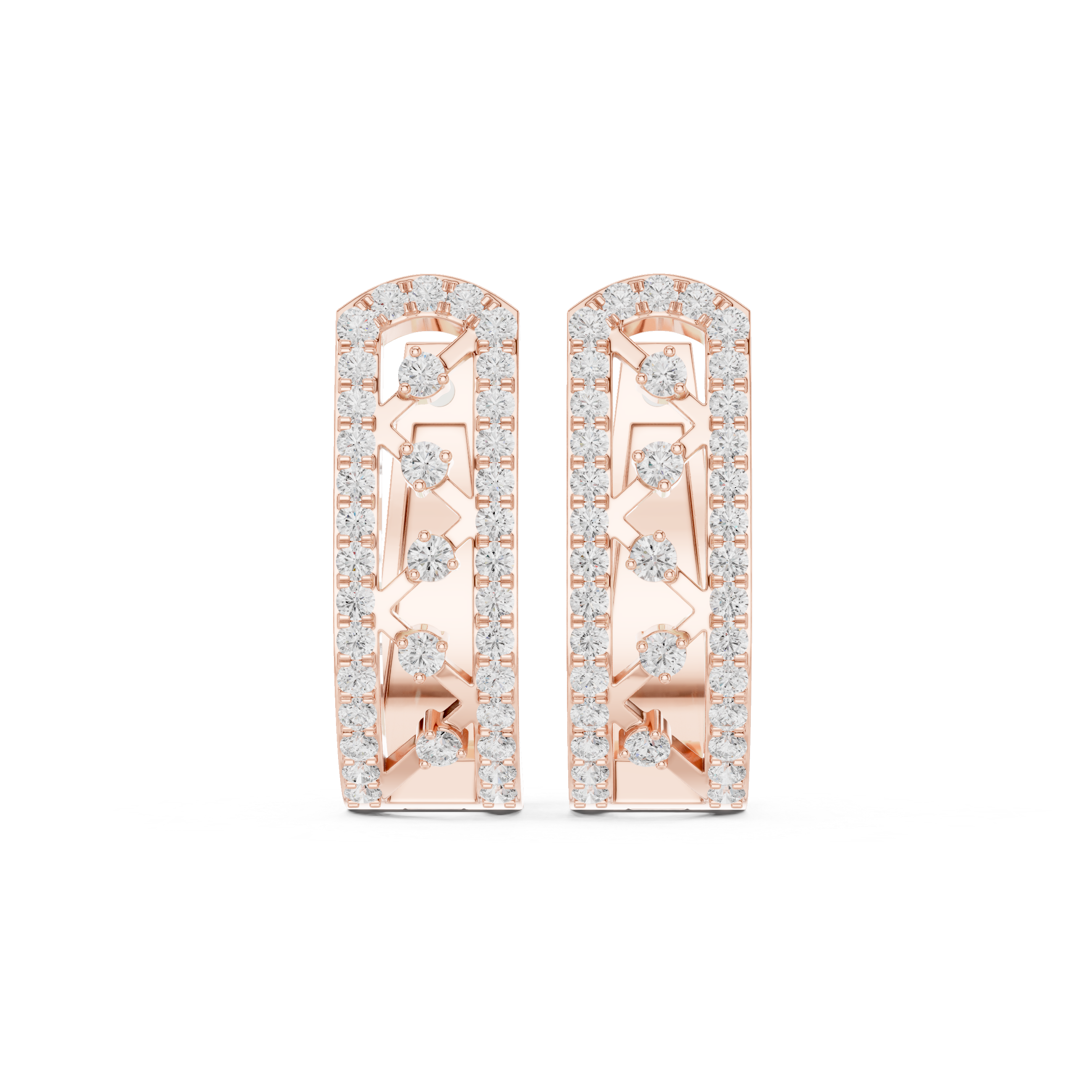 Architectural Grid Diamond Hoop Earrings in Rose Gold - VYKA Diamonds