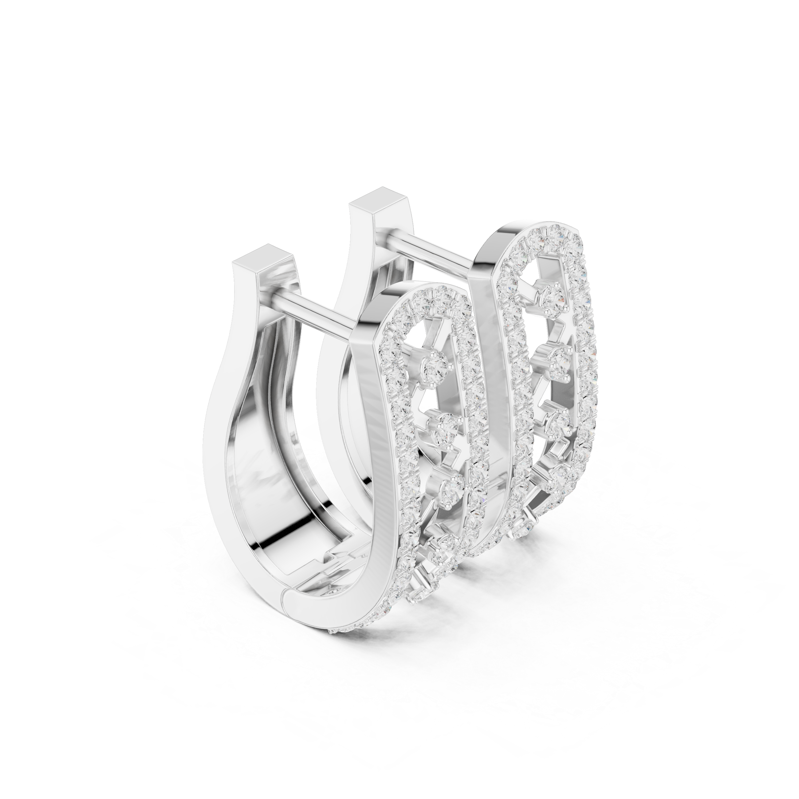 Architectural Grid Diamond Hoop Earrings in White Gold - VYKA Diamonds
