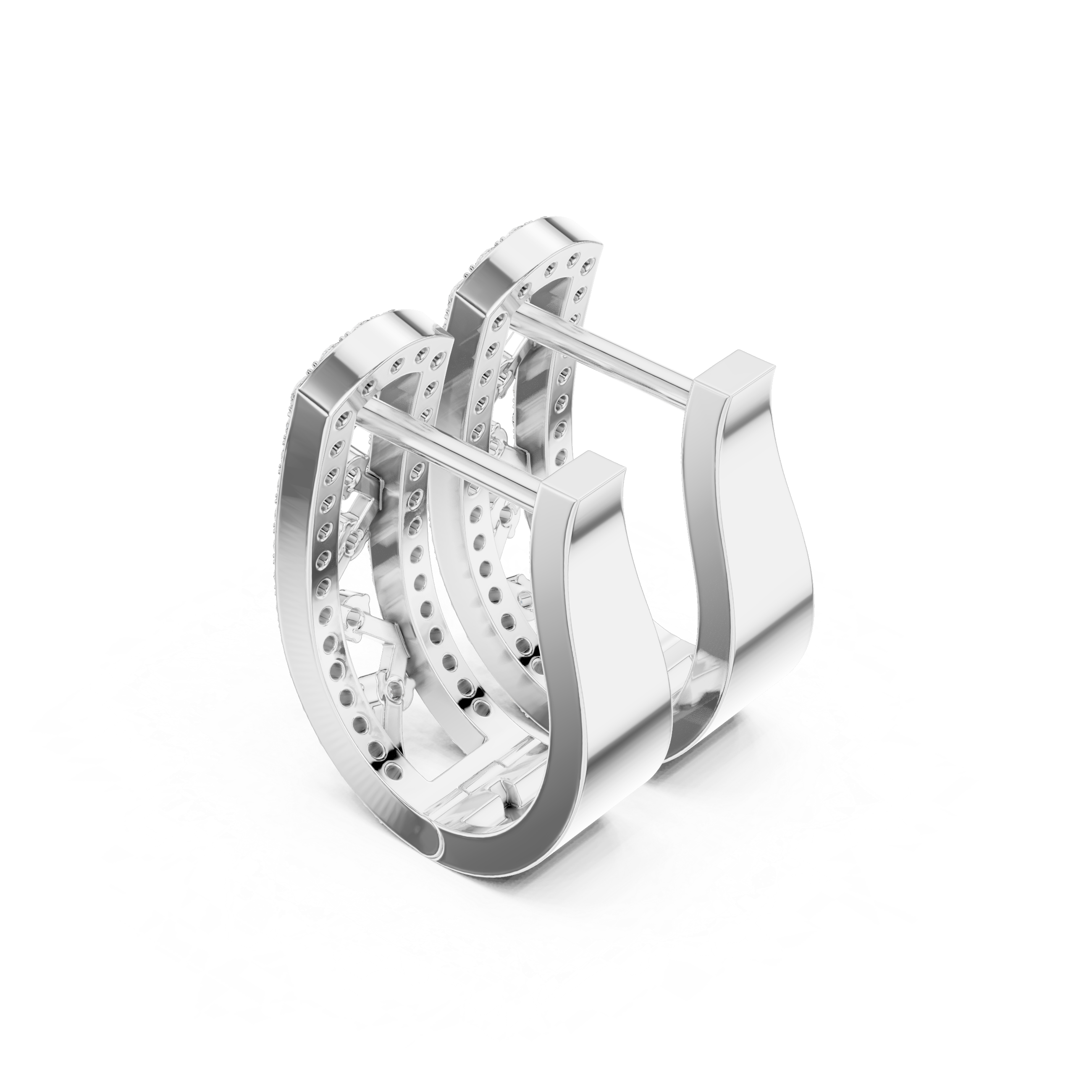Architectural Grid Diamond Hoop Earrings in White Gold - VYKA Diamonds